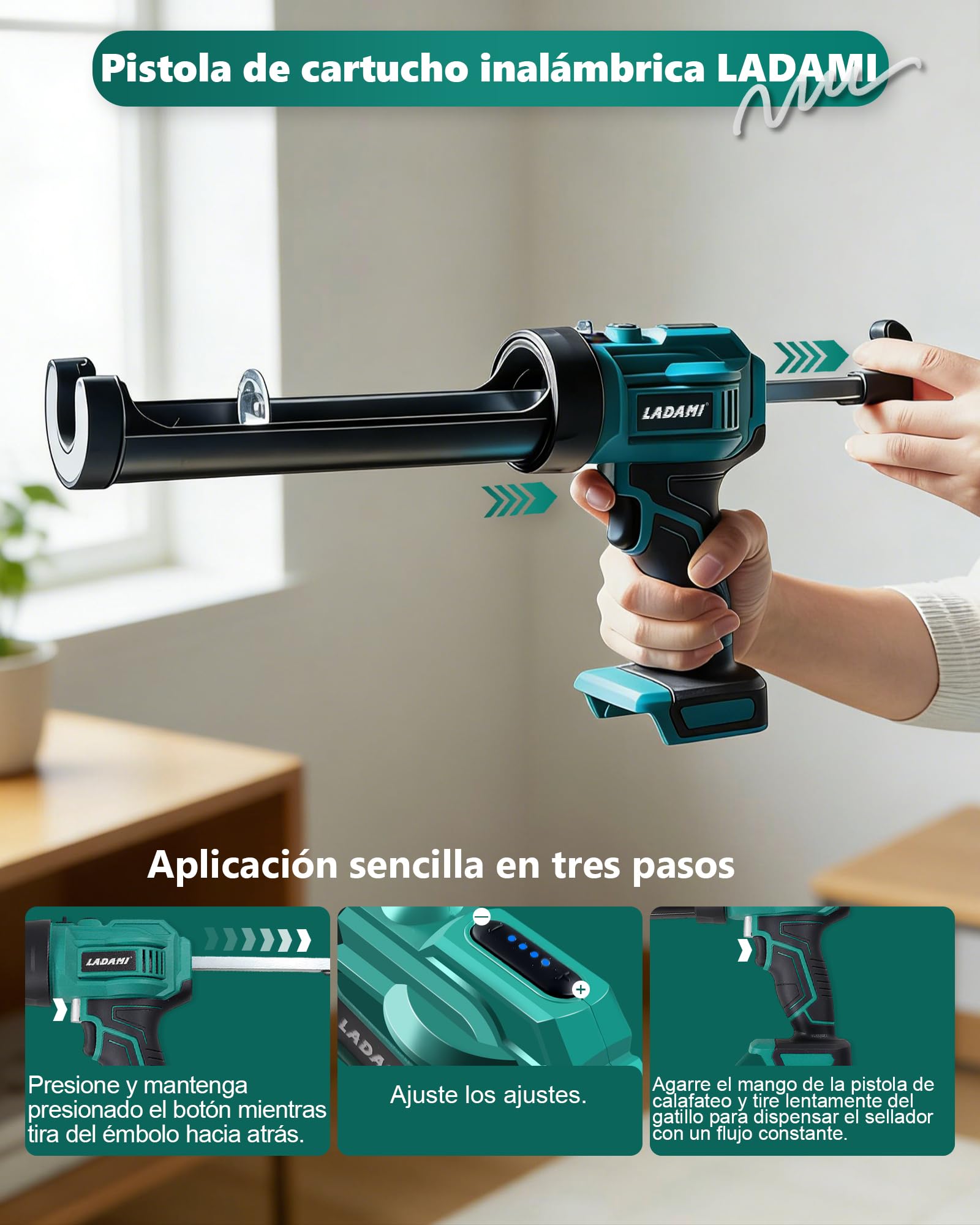 Prensa de cartuchos de batería compatible con Makita de 18 V, para batería Einhell 、para batería Bosch, con luz LED 4 velocidades ajustables, pistola de silicona eléctrica para cartuchos de 300