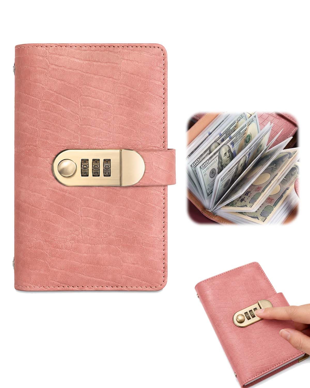 Savings Book with Lock Cash Organizer for Home Budgeting，Pink
