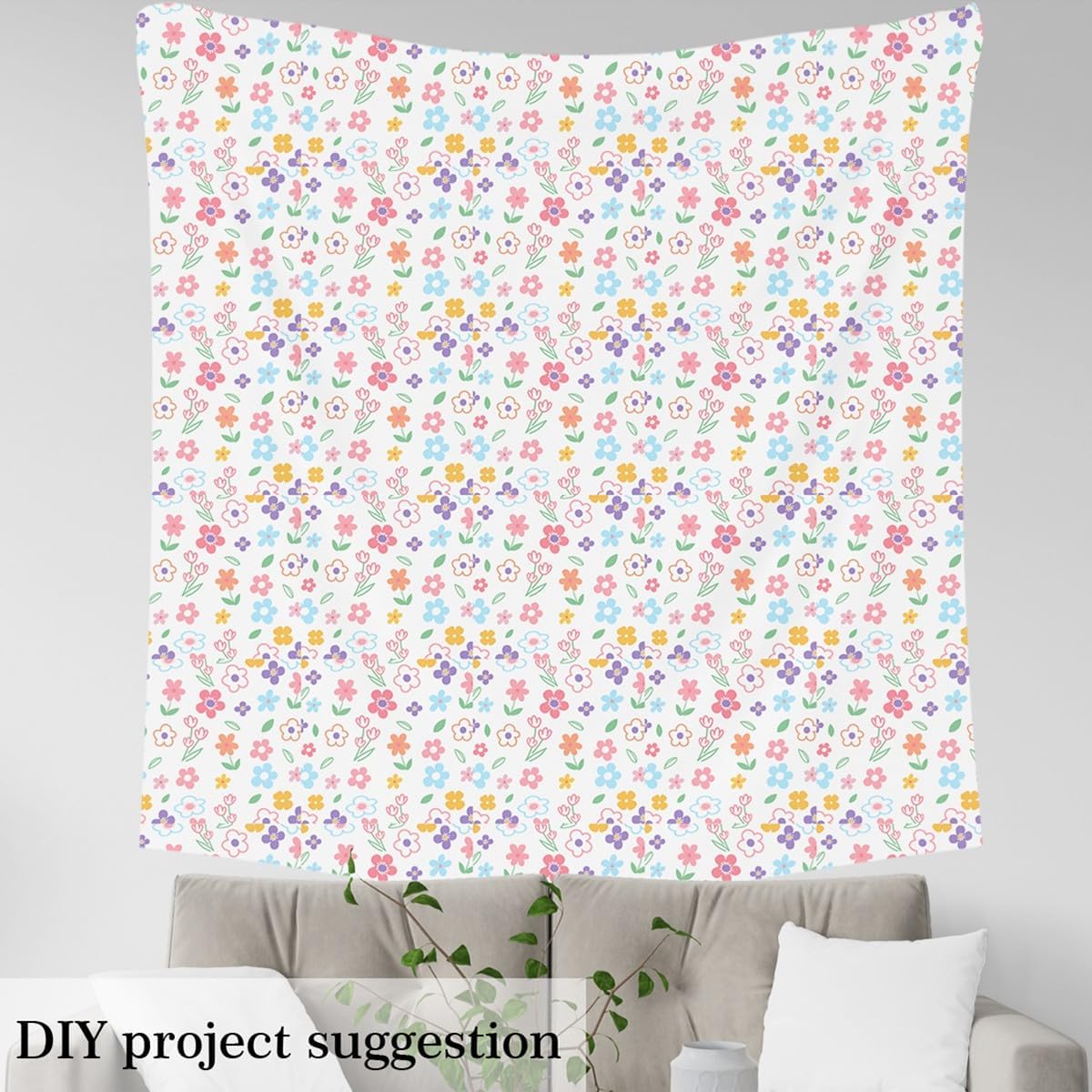 Cute Flower Outdoor Fabric by The Yard,Leaves Print for Women Craft Lover,Kids Cartoon Kawaii Floral Upholstery Fabric for Quilting Sewing Supplies,3 Yards,108" L x 59" W
