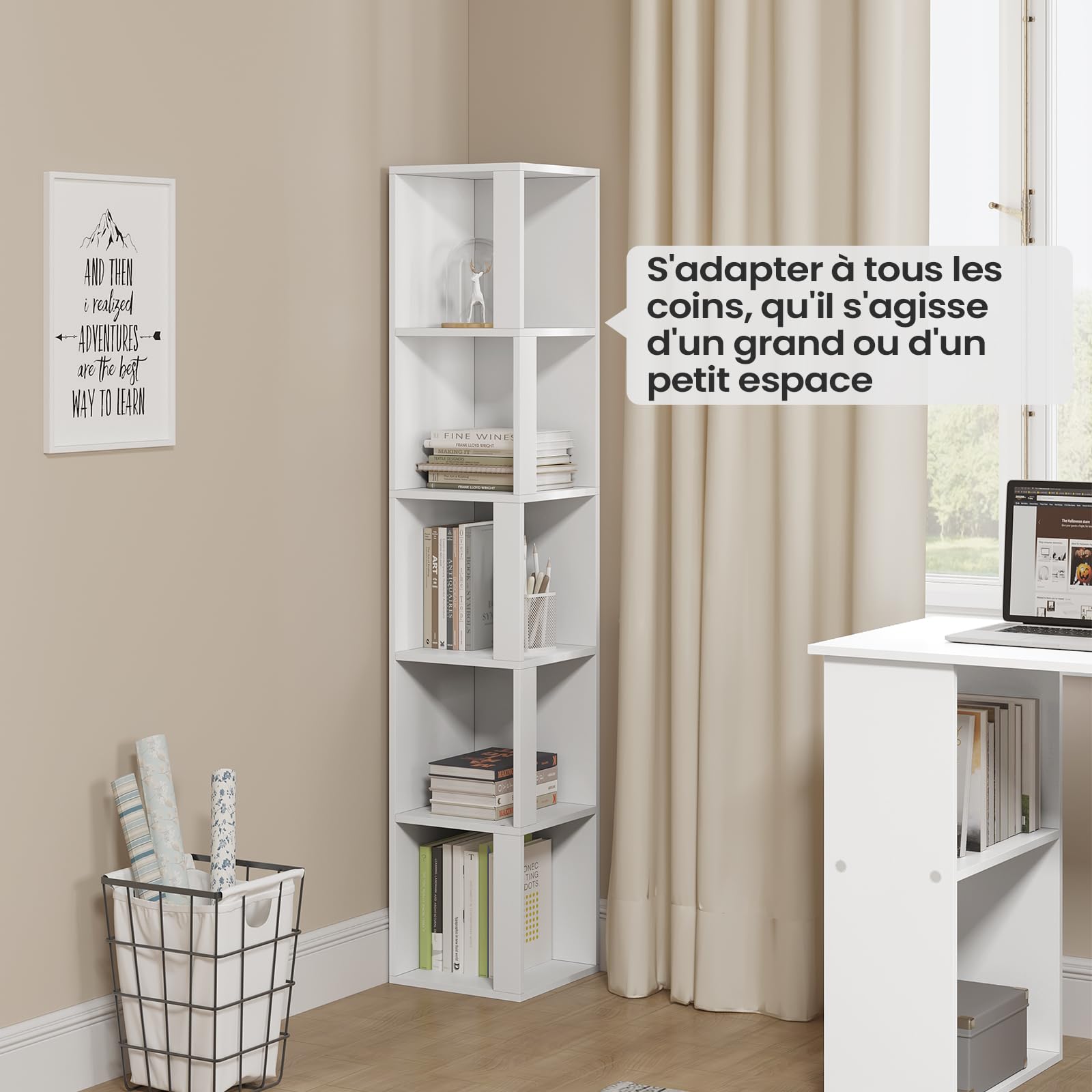 eSituro Bibliothèque d'angle 5 Niveaux Blanc