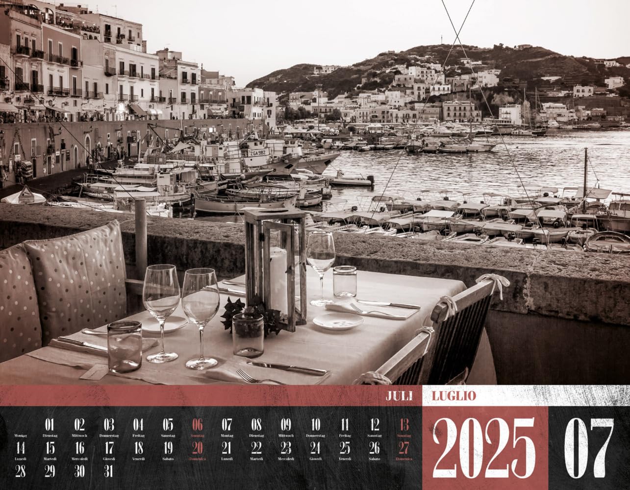 La Dolce Vita - Italienische Lebensart Kalender 2025, Wandkalender in Schwarz-Weiß / Sepia im Querformat (54x42 cm) - Lifestyle-Kalender - Vintage