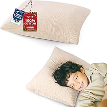 Pro Goleem Toddler Pillow with Muslin Cotton Pillowcase, 13x18 Soft Toddler Pillows for Sleeping Kids Pillow Child Pillow Machine Washable Perfect for Bed, Toddler Cot and Travel, Beige