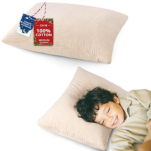 Pro Goleem Almohada para niños pequeños con funda de almohada de muselina de algodón, 13 x 18 pulgadas, almohadas suaves para niños, almohada para
