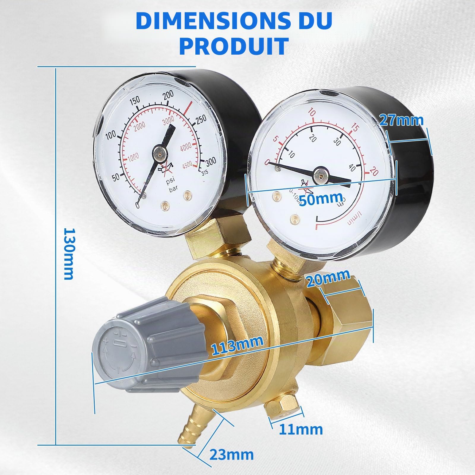 SWAWIS Réducteur de Pression Argon/CO2 pour Gaz de Protection MIG MAG WIG TIG Soudure 315 Bar Raccord W21,8 x 1/14" Regulateur de Pression Argon