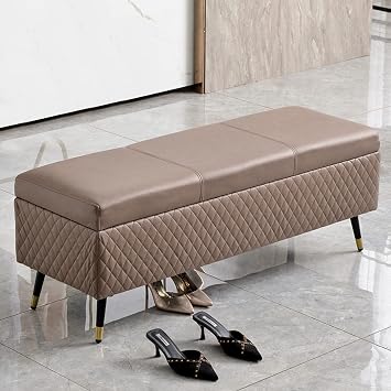 Luxury Leather Storage Ottoman Bench with End of Bed Storage Brown 60x40x45cm 24x16x18 inches