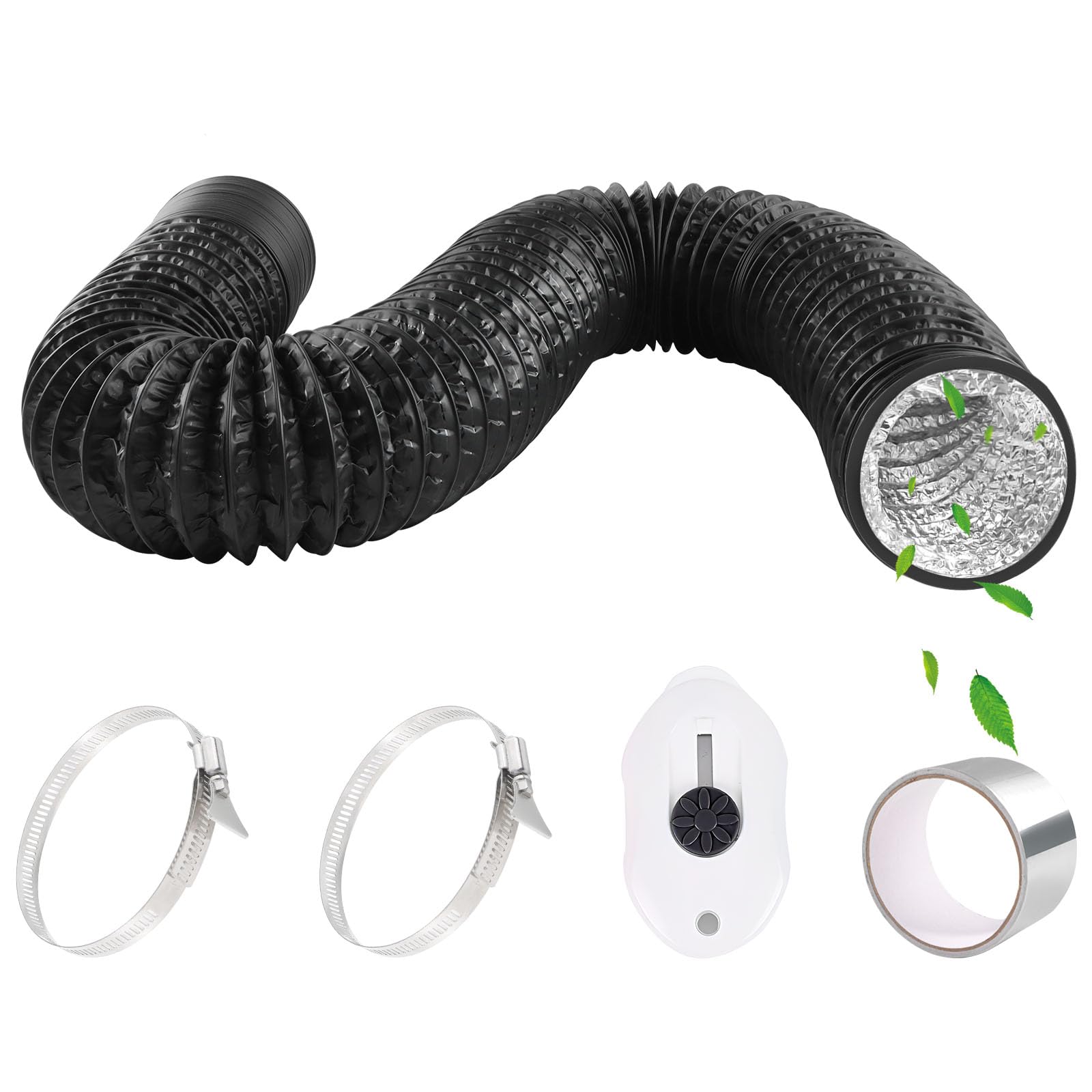 Tubo di Scarico PVC Ø80mm 2,5m Tubo di Ventilazione Flessibile Alluminio | Tubo di Scarico Ventilatore con Nastro in Alluminio 50mm x5m e 2 Fascette Stringitubo per Aria Condizionata Cappa Aspirante