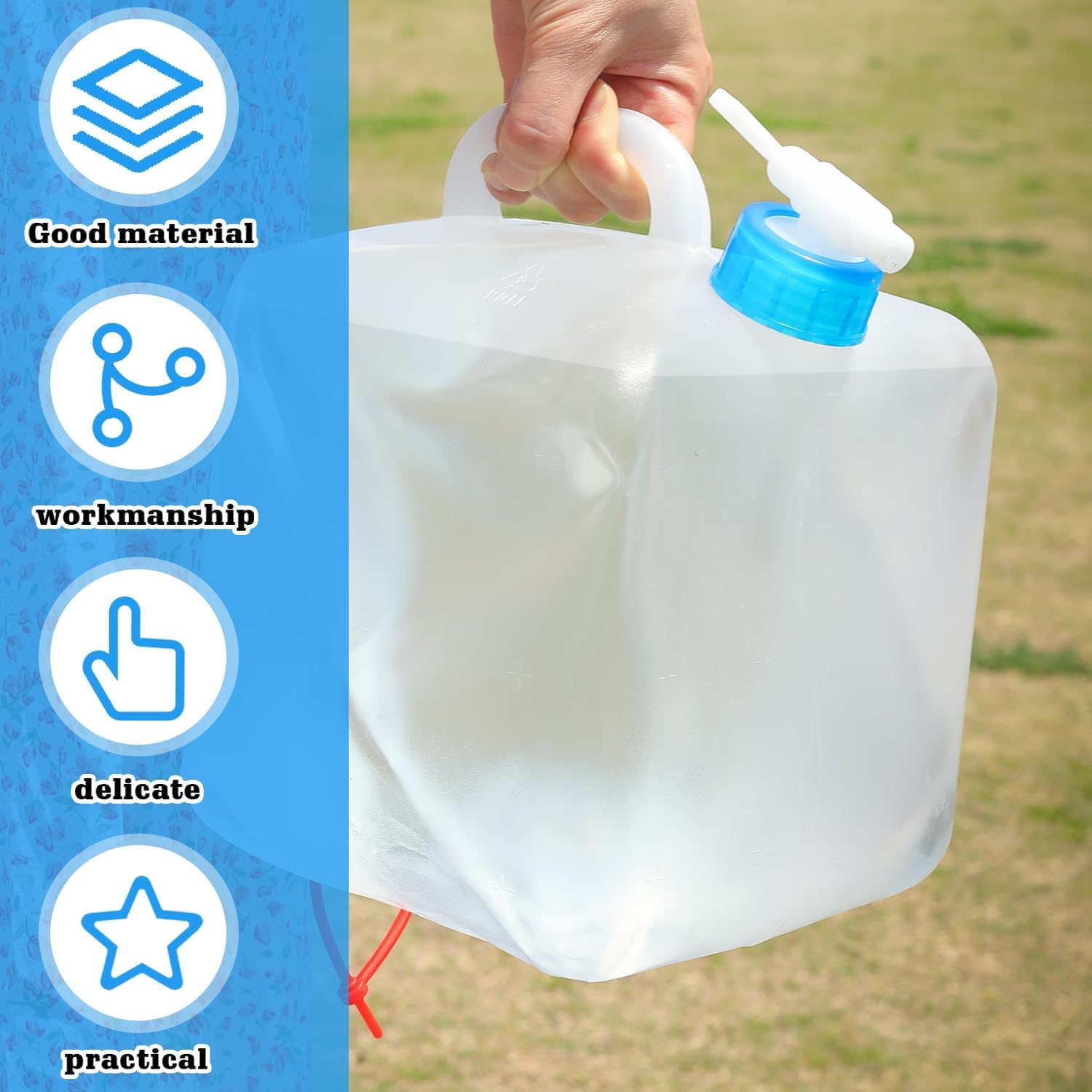 GOMETY Tanica per acqua da 15 l con rubinetto, pieghevole, con rubinetto e maniglia, a prova di perdite, pieghevole, con rubinetto, per campeggio, attività all'aperto, escursionismo