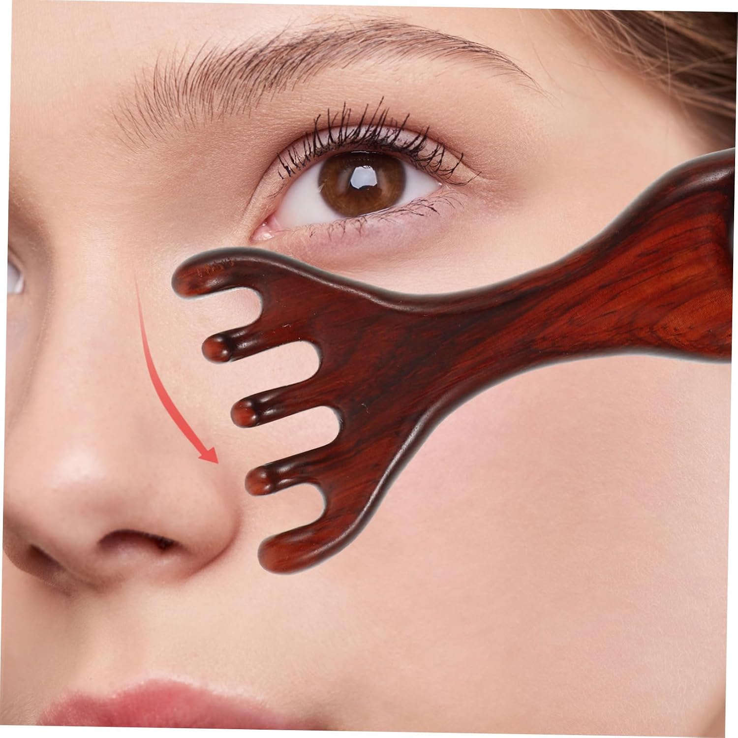 Wooden Facial Acupoint Massager Comb, Portable Retro Five-Prong Tool image 5