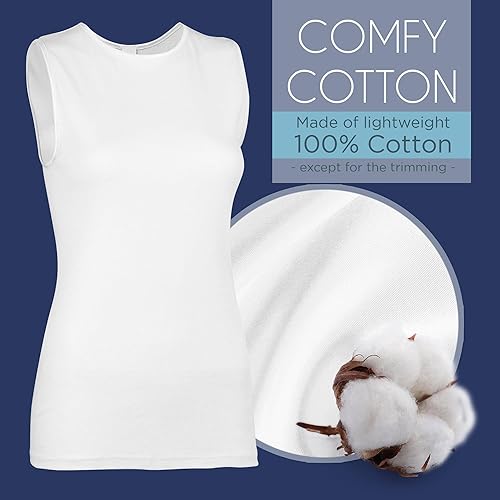 Vista 4 de Camiseta sin mangas para mujer - Algodón - Cuello alto, diseño de hombro completo