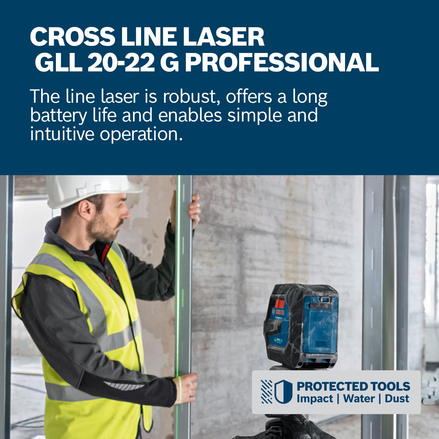 Bosch Professional Linienlaser GLL 20-22 G (Halterung LB 10, grüner Laser, Innenbereich, Dual Power Source, 2 x 1.5V LR6 Batterien, Schutztasche, Stativ BT 150)