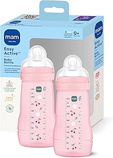 MAM Easy Active Babyflasche | 0+ Monate | Stillfreundliche Milchflasche für Neugeborene | 94% Akzeptanz | Trinkflasche für Babys mit Sauger Gr. 1 | 270 ml | Kirschen