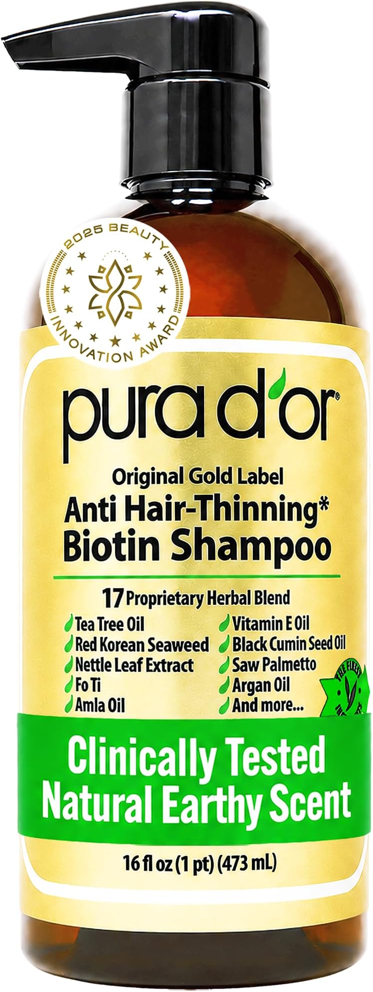 Original Gold Label Anti-Thinning Shampoo Clinically Tested, Infused with Argan Oil, Biotin & Natural Ingredients, Sulfate Free, All Hair Types, Men and Women, 16 Fl Oz (Packaging may vary)