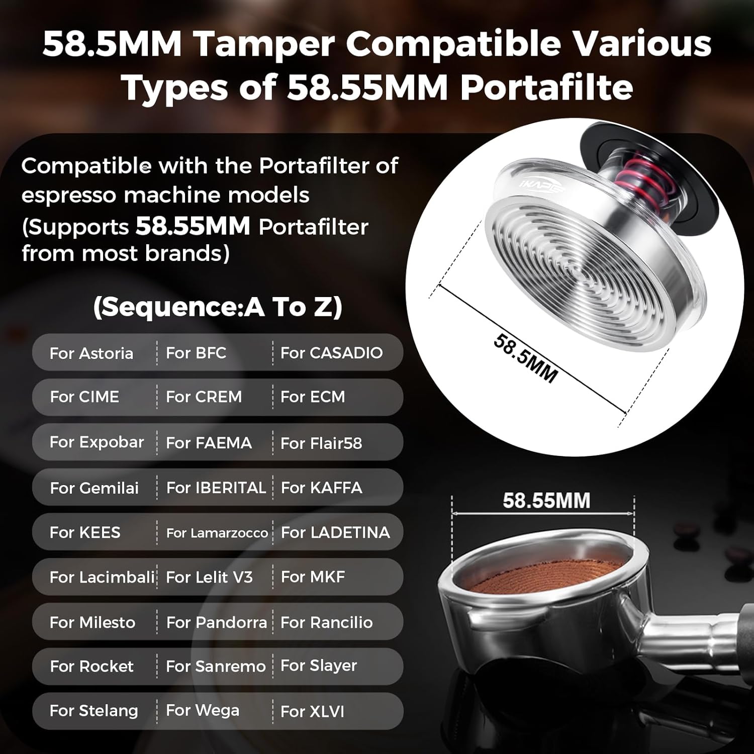 IKAPE 58.35mm Ace Transparent Espresso Coffee Tamper, Premium Barista Coffee Tamper with Calibrated Spring Loaded, Threaded Stainless Steel Base for Espresso Machine(New Upgrade)