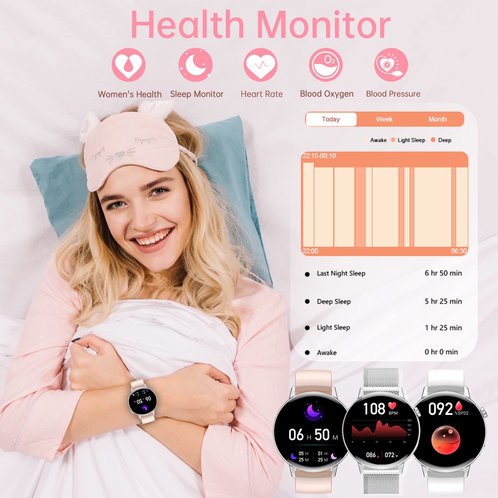 Smartwatch da Donna con Bluetooth Chiamate 1,32" Orologio da Donna per iPhone Android Orologio Fitness da Donna con Contapassi, Monitor della Frequenza Cardiaca, Monitor del Sonno 20 Modalità