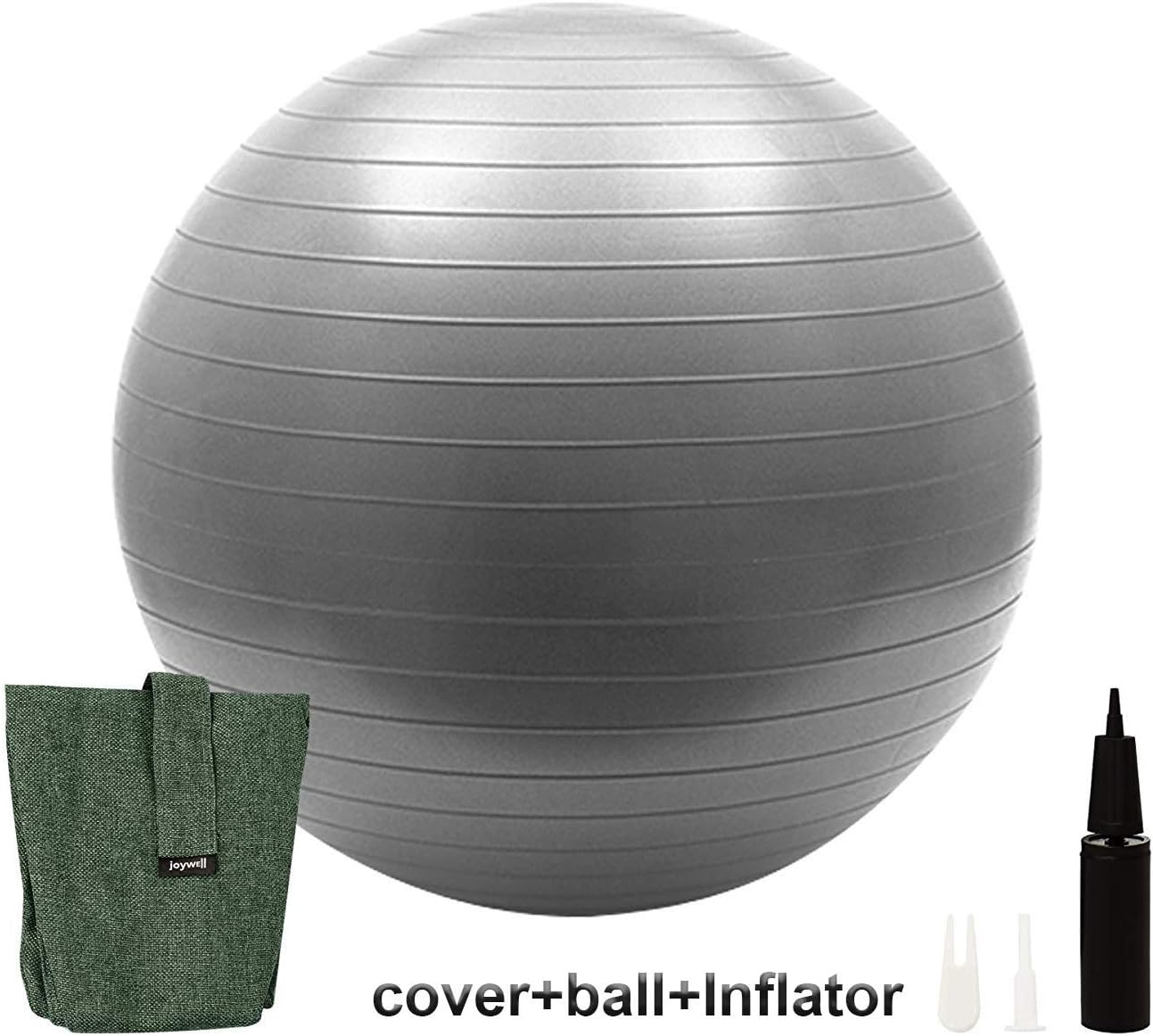 Joywell Stability Sitting Ball with Cover, Fitness Yoga Ball with Quick Pump for Office/Home/Gym Abdominal Training, Lightweight Self-Standing Exercise Ball with Handle, 65cm, Army Green
