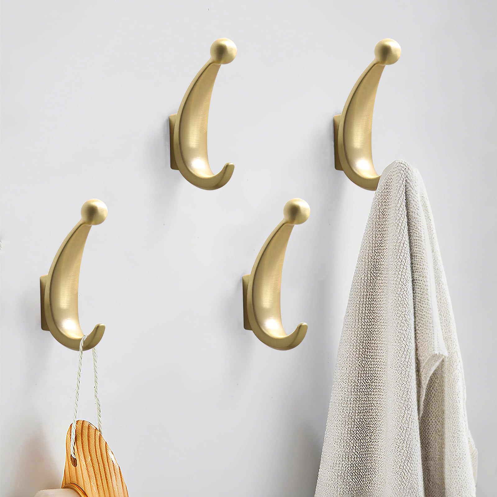 Yundoza Door Hooks Screw in, 2 Pack Metal Bathroom Towel Hook for Coat Robe Keys Clothes Bags(Brushed Gold) - Image 3