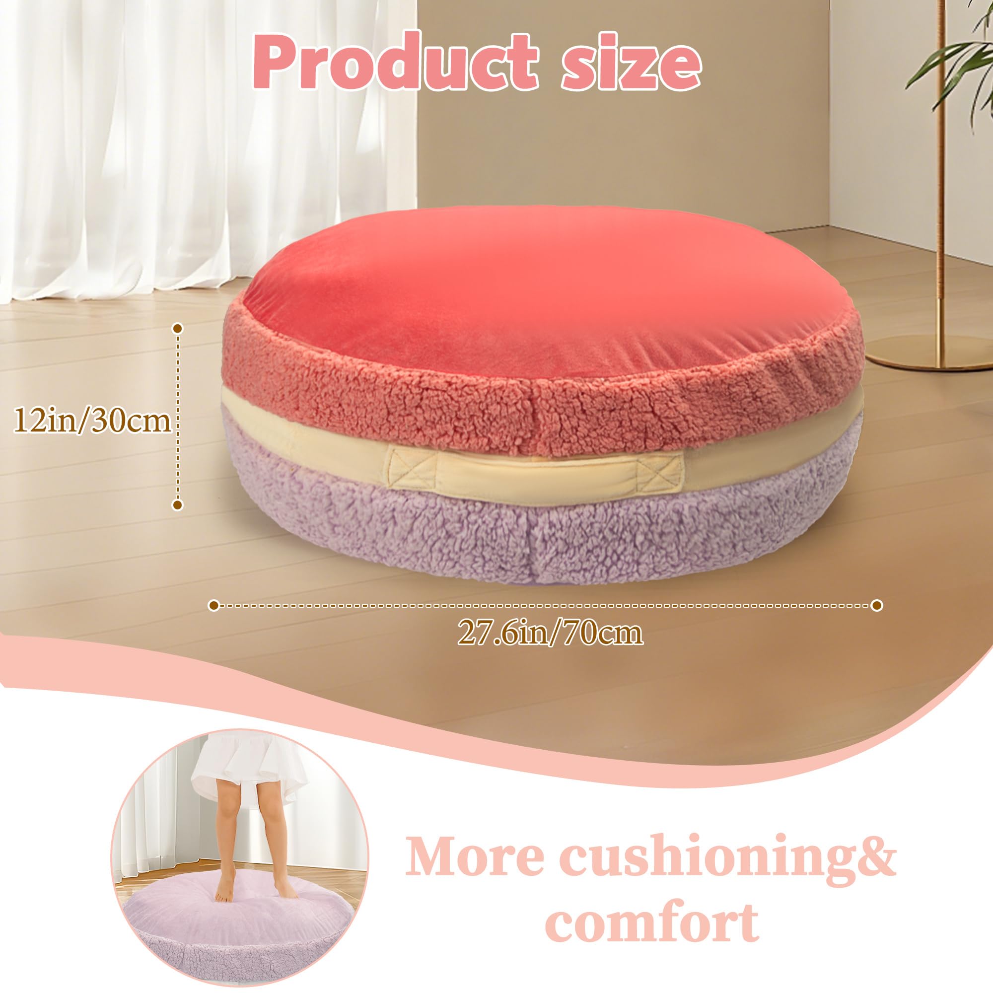 Coussin de pouf en forme de macaron avec rembourrage inclus, repose-pieds pour enfants, adolescents et adultes, pouf ottoman en peluche Sherpa