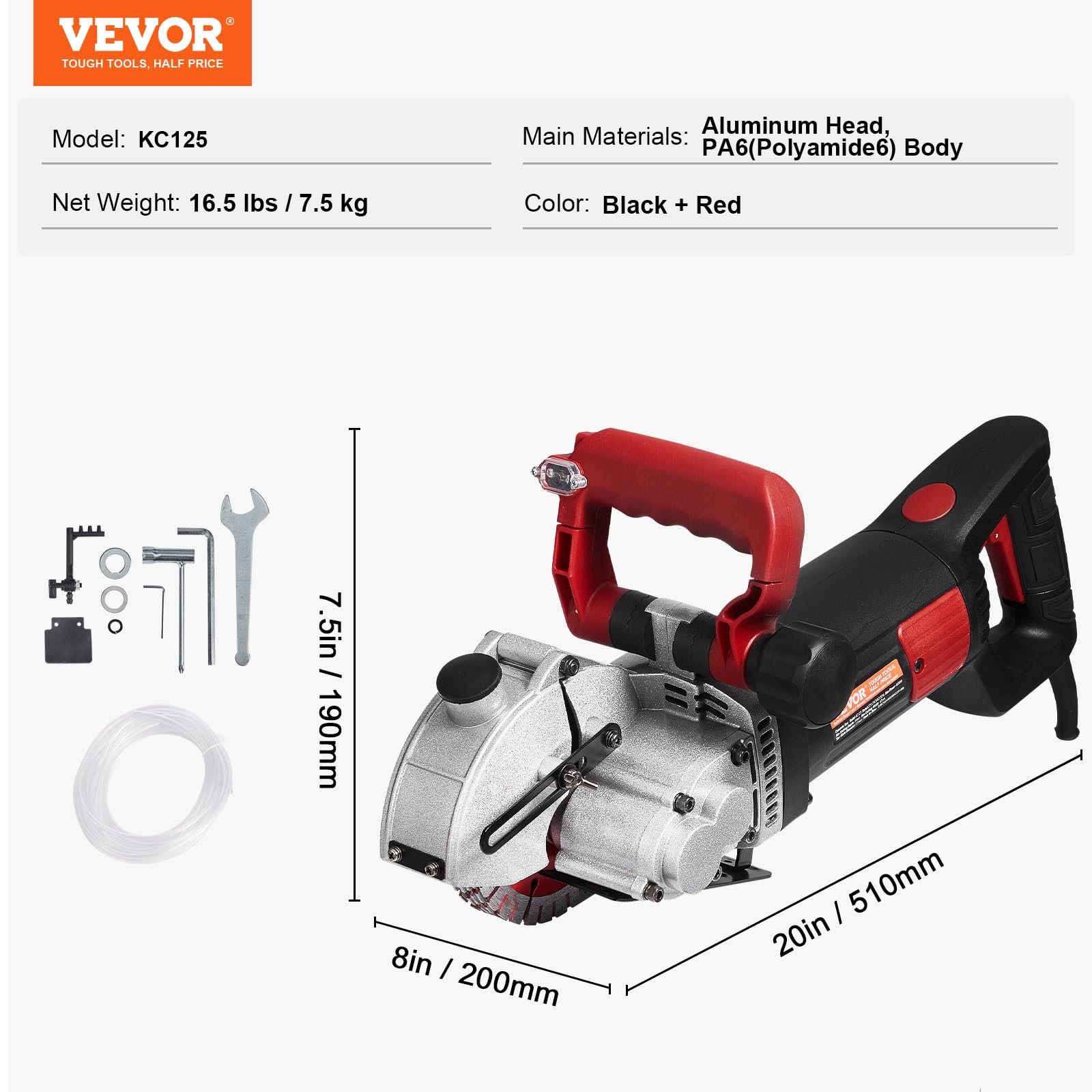 VEVOR Mauernutfräse Schlitzfräse 4800W, Mauerfrase 6500 U/min, Mauerfräse Schlitzfräse mit 34 mm Tiefe, 38 mm Breite, Elektrische Nut Maschine 54x20x24 cm mit 5 φ125 mm Sägeblatt, Ideal für Baustelle