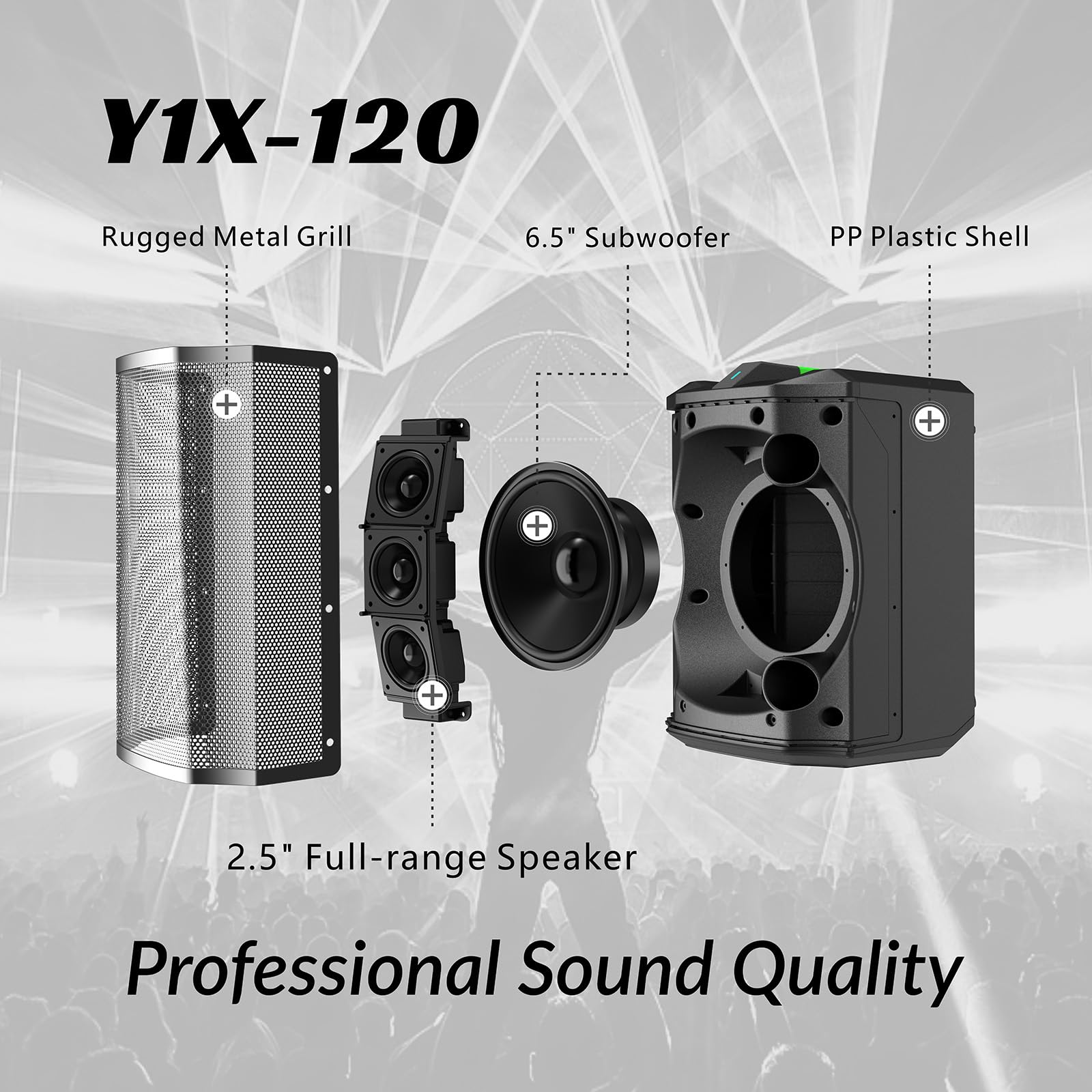 LOTAWAY Y1X-120 240W All-in-one Battery Powered Speaker Professional Portable PA System with Bluetooth Wireless Outdoor/Indoor Rechargeable DJ Speakers with Subwoofer for Busker,Guitarist,Party,Events