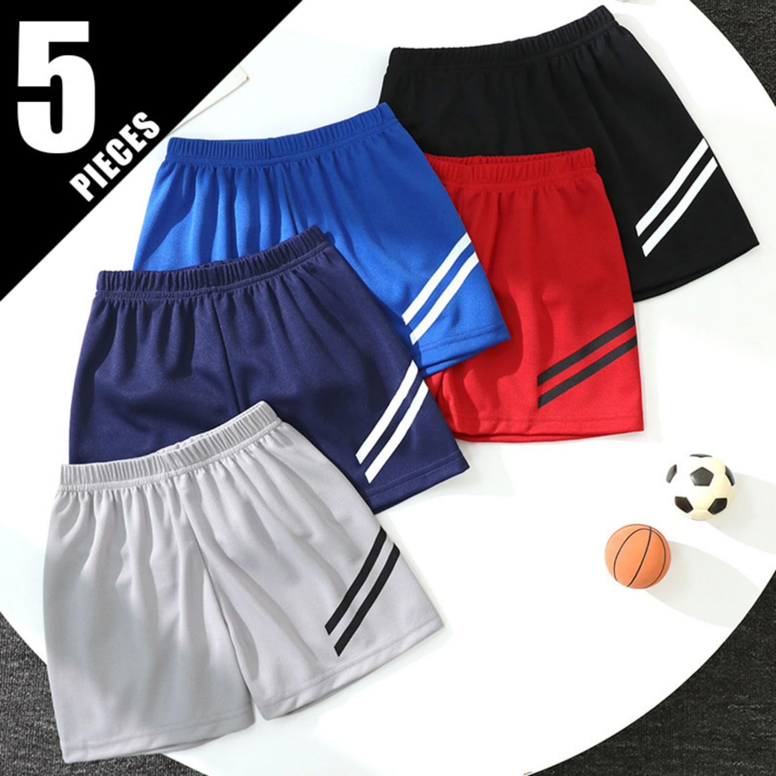 Generico 5 Pezzi Abbigliamento Bambino Sportivi Athletic Mesh Shorts with Pockets Pantaloncini Corti con Leggings Leggeri Traspiranti Pants Casual Pantalone