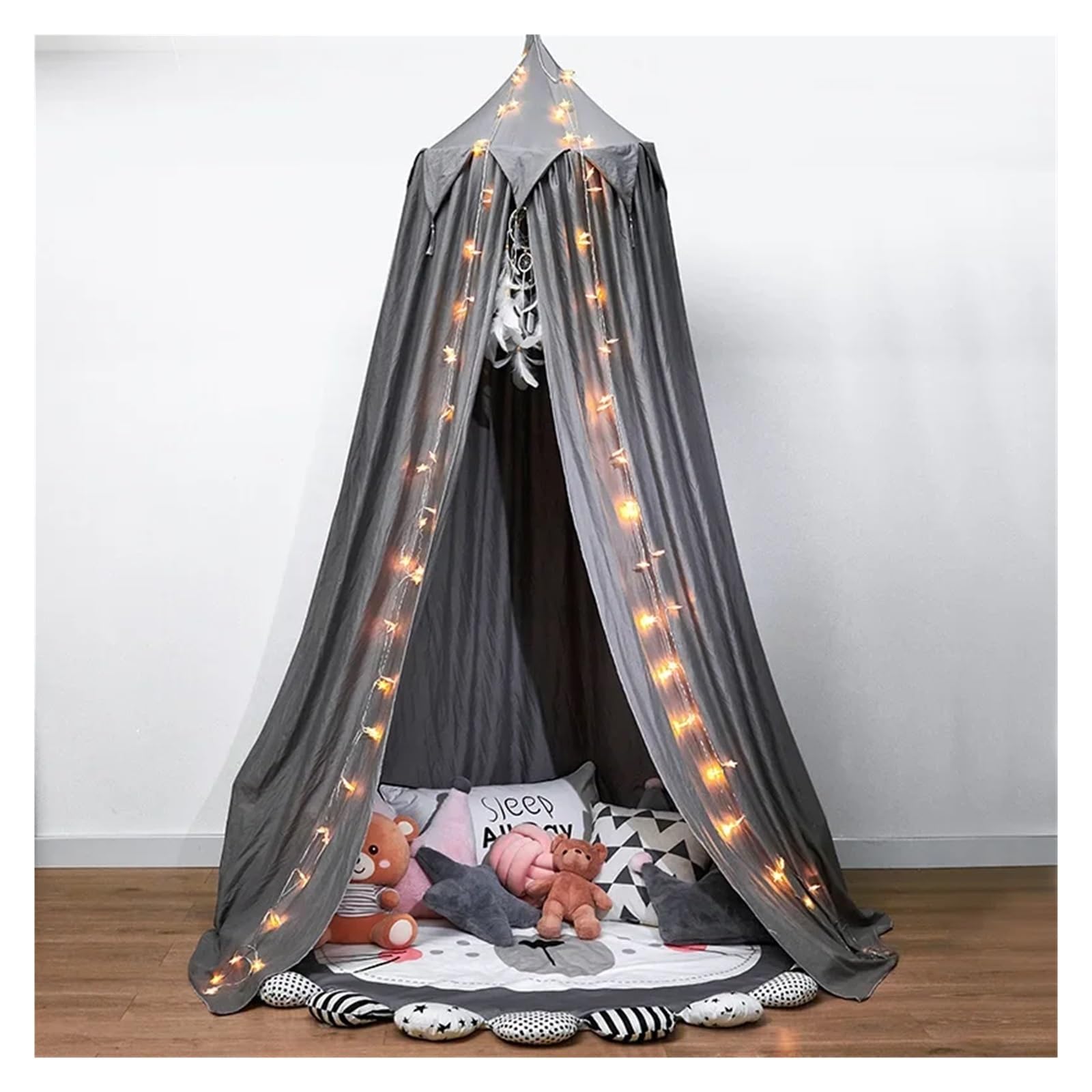 KiddiBubzi Bed Canopy For Kids Tassel Ruffle Edge Bed Canopy Round Dome Hanging Indoor Castle Play Tent Children Room Decoration Bed Tent(Grey Tassel)