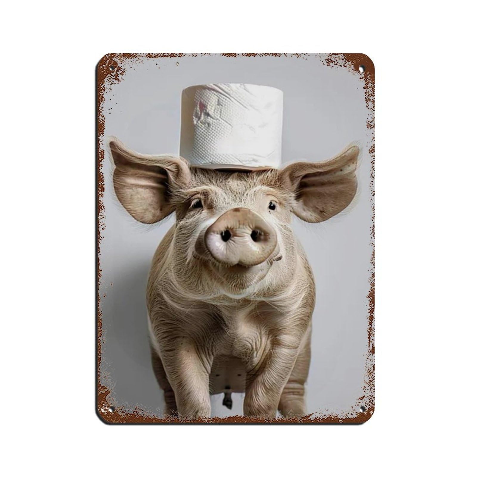 Pig Bathroom Art, Hilarious Pig with Toilet Paper on Head Retro Poster Metal Tin Sign Chic Art Retro Iron Painting Bar People Cave Cafe Family Garage Poster Wall Decoration 12x16inch(30x40cm)