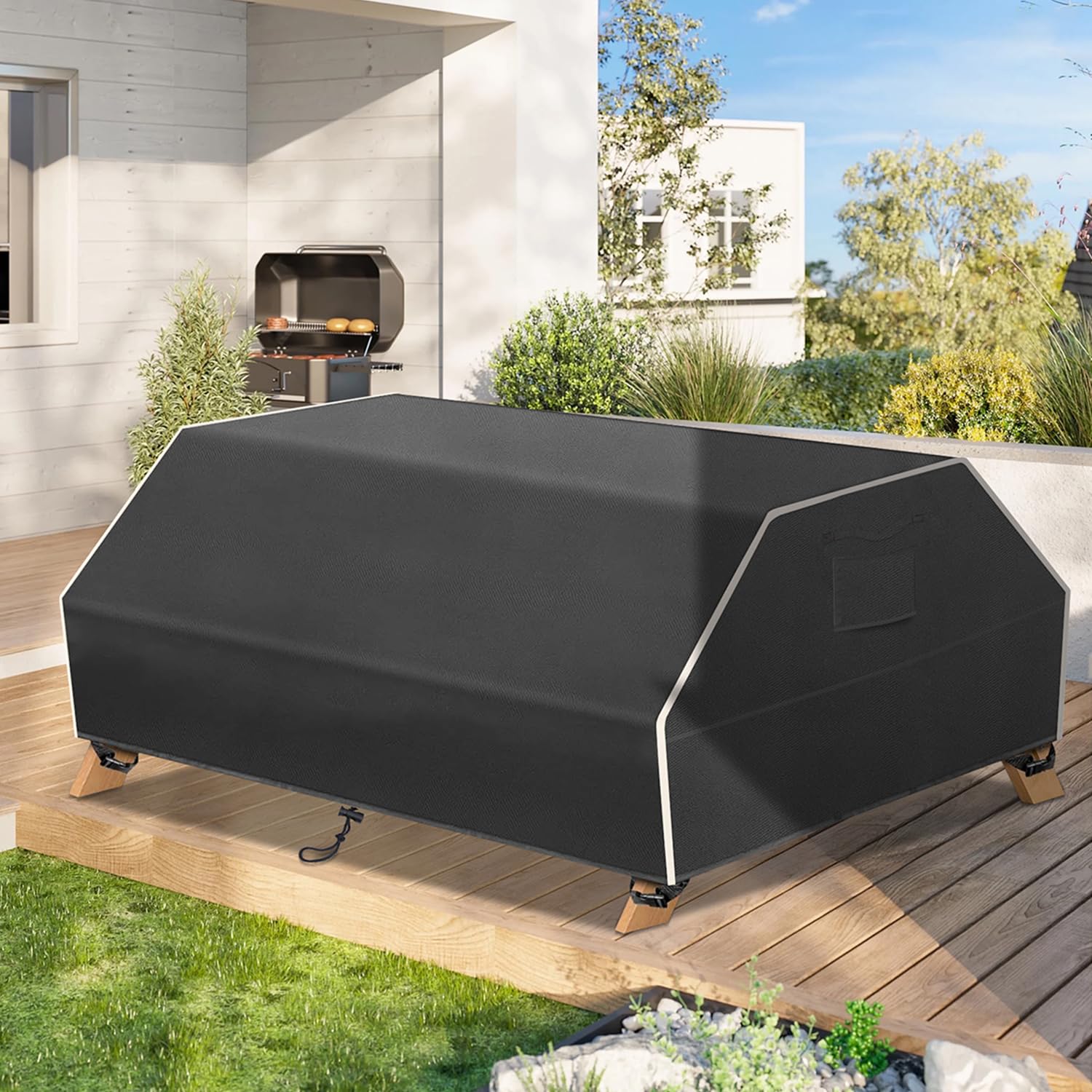 SINBLUE Picnic Table Cover 420D Heavy-Duty Oxford Fabric Anti-UV and Waterproof Outdoor Table Covers for Bench Patio Chair 190W x 160D x 80Hcm - Image 3