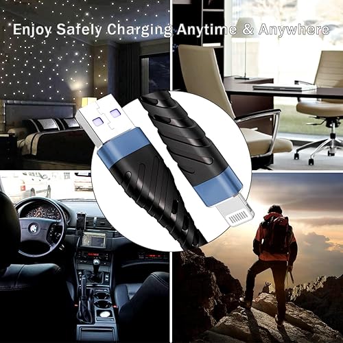 Miniatura 7 de OIITH Cable de carga para iPhone con certificación MFi, paquete de 3 unidades de 6 pies, largo para cable de carga Lightning, cable USB rápido de