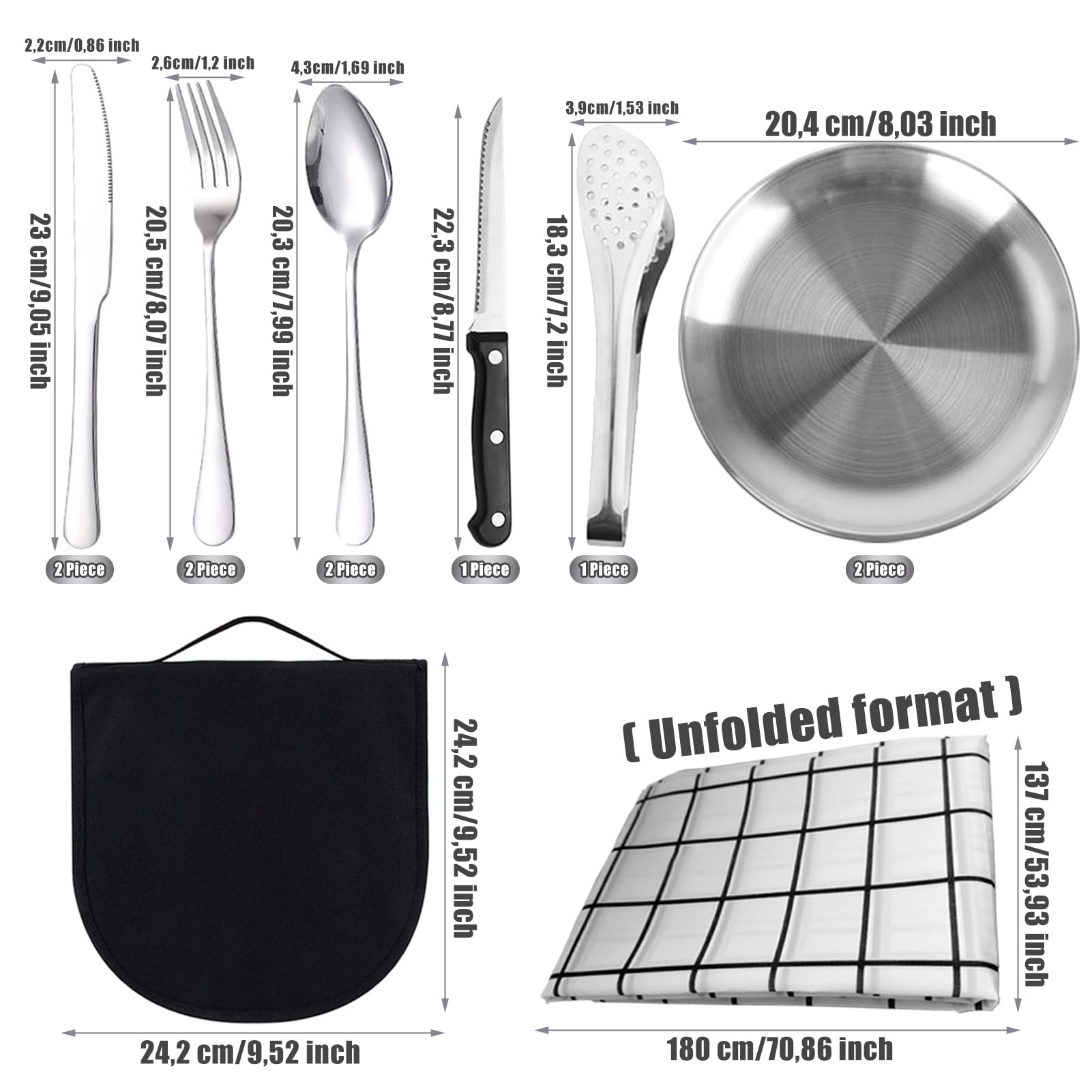 Set De Couverts Camping 12 Pièces En Inox | Pour 2 Personnes | Idéal Pique-nique, Randonnée Ou Voyages
