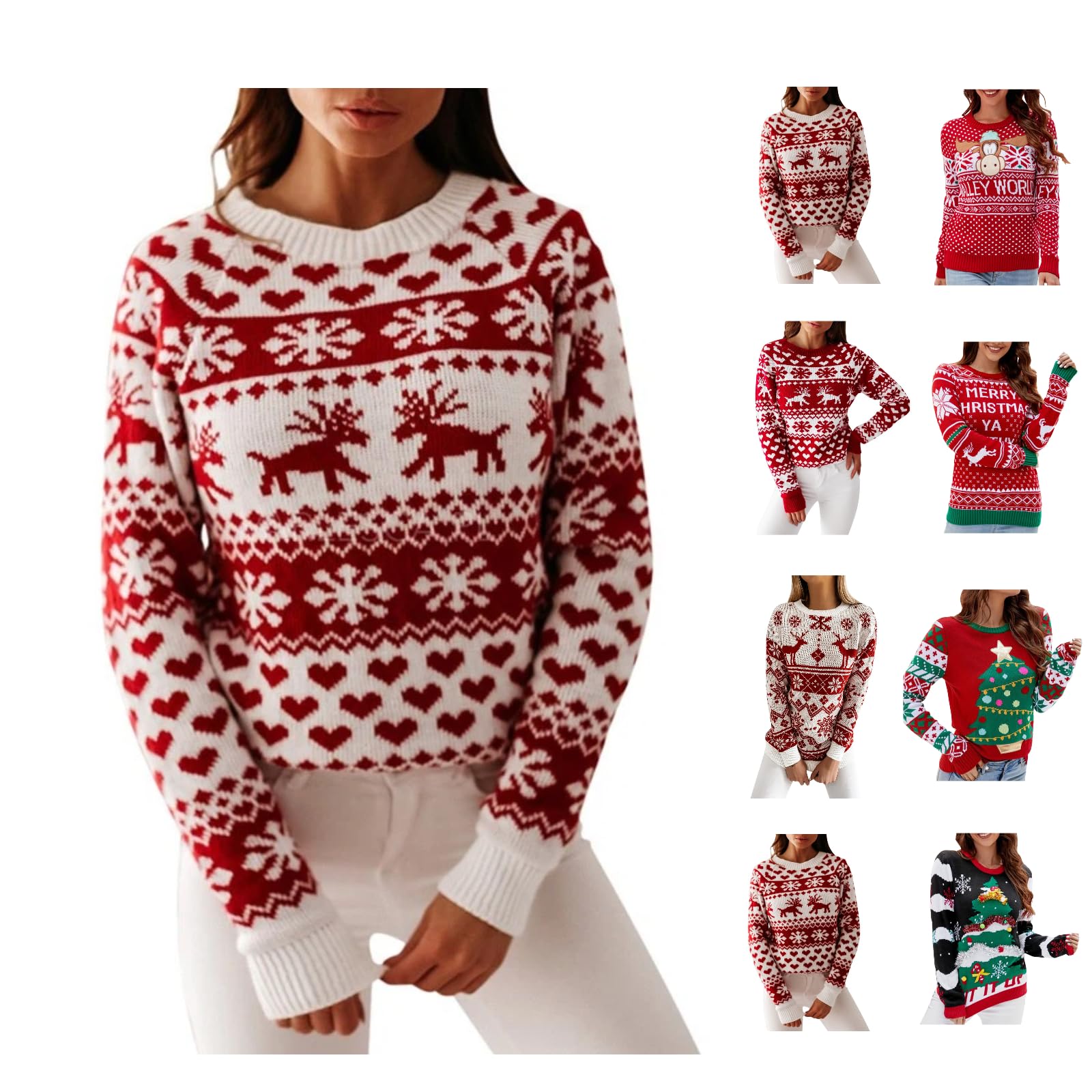 Christmas Sweaters for Women Cute Vintage Crew Neck Knitted Sweatshirt Pullover Warm Fall Winter Outfits Clothes