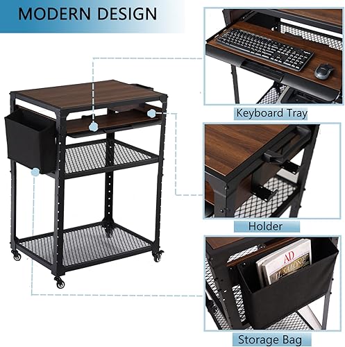 Miniatura 4 de ETHU Carrito AV, carrito rodante de escritorio de computadora, soporte AV Line Leader, estación de carrito de presentación, carrito de impresora