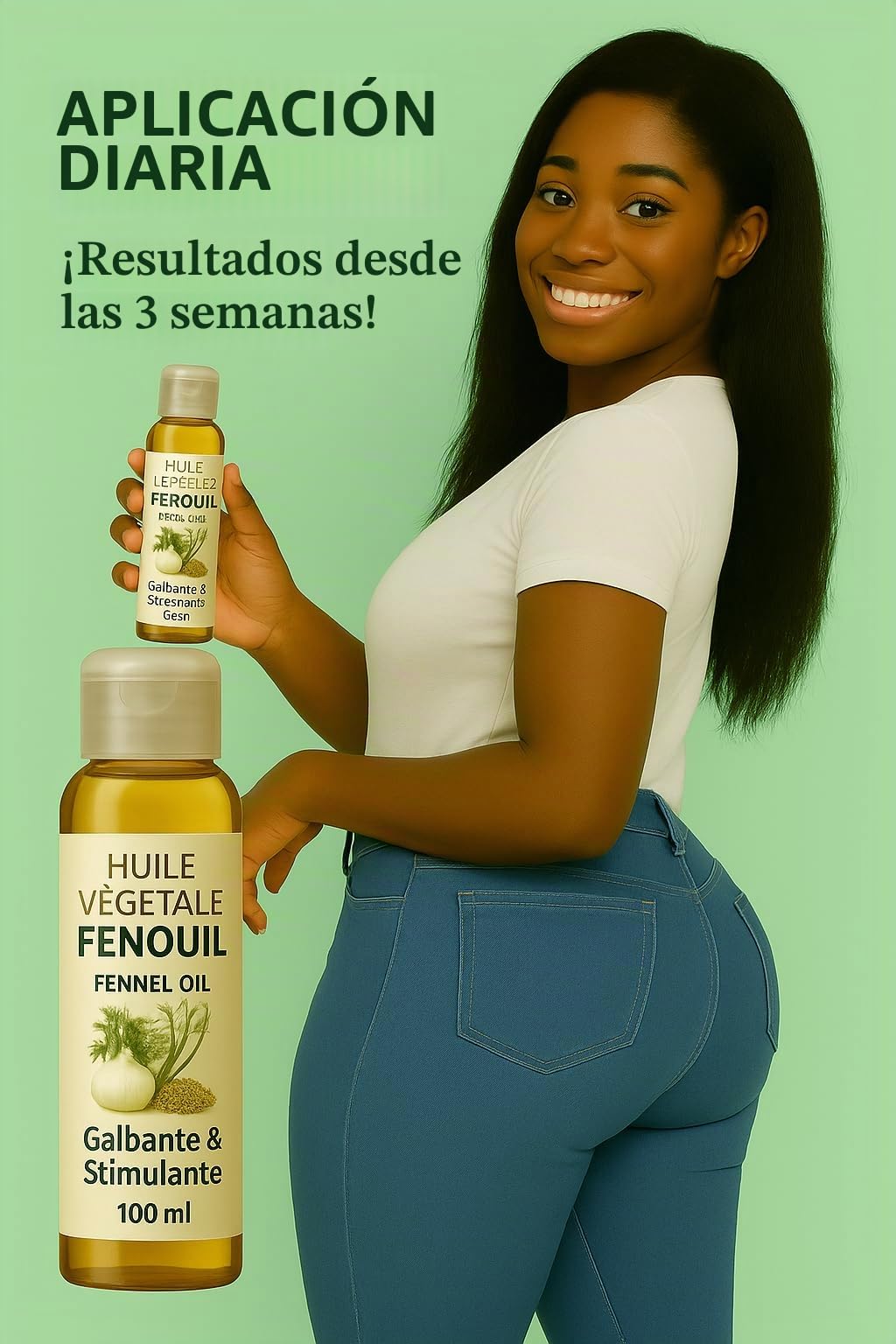 Aceite de hinojo puro 100% natural – Aceite para engordar las nalgas, gordas glúteos, reafirmar el pecho y desarrollar las caderas – Volumen y firmeza – Fabricación francesa – 100 ml