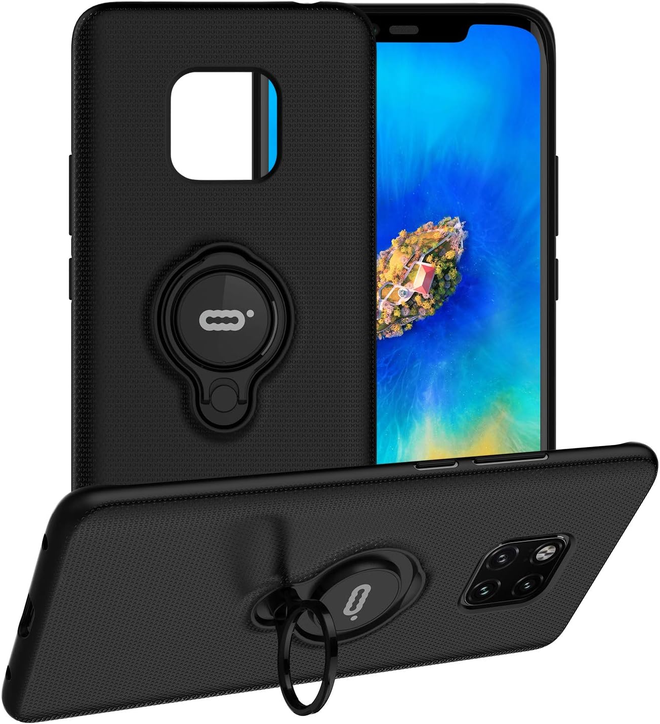 ICONFLANG Huawei Mate 20 Pro Case with Ring Kickstand, 360 Degree Rotating Ring Grip Case, Dual Layer Shockproof Impact Protection for Huawei Mate 20 Pro, Compatible with Magnetic Car Mount-Black