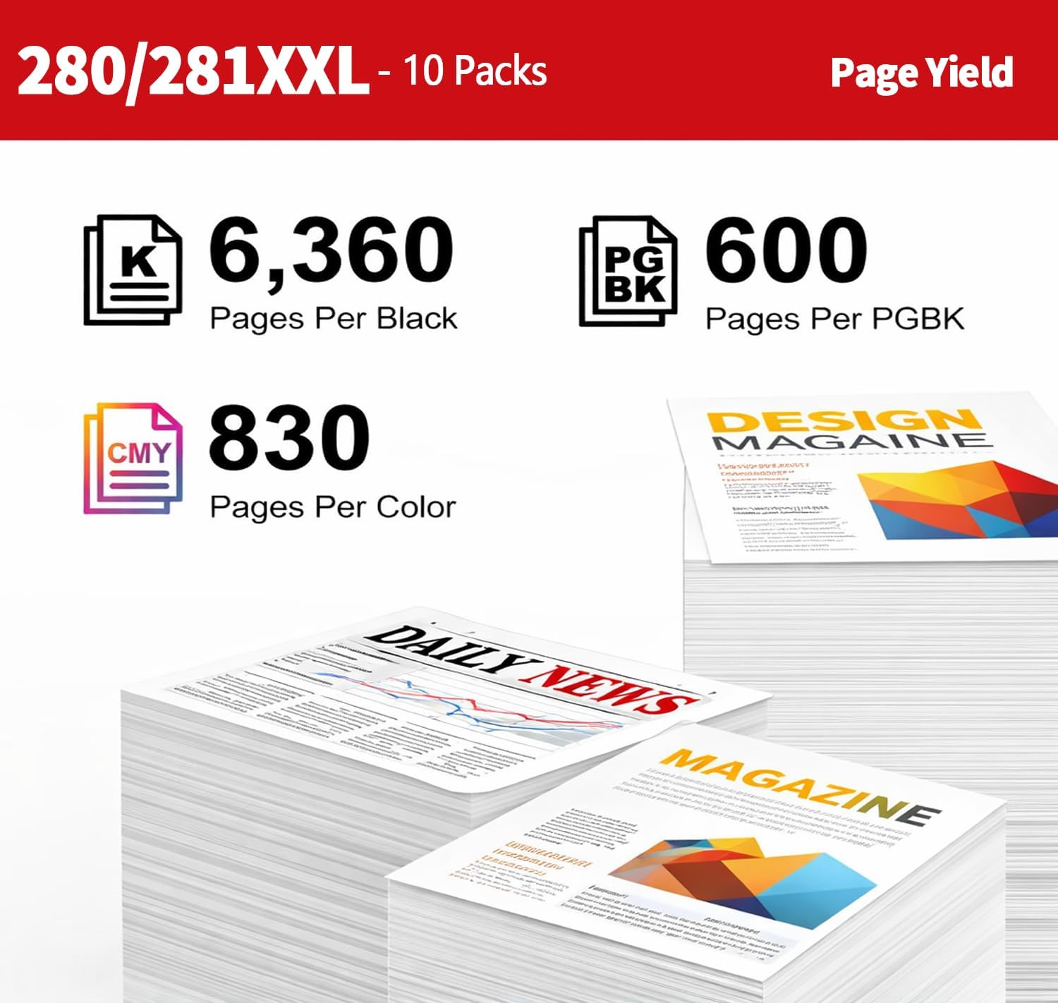 PGI-280XXL/CLI-281XXL Compatible Ink Cartridge Replacement for Canon Printer Ink 280 & 281 Cartridge for Canon PIXMA TR8620 TR8520 TR8600 TR8500 TR7520 TS6320 TS6220 TS6120 (5 Pack)