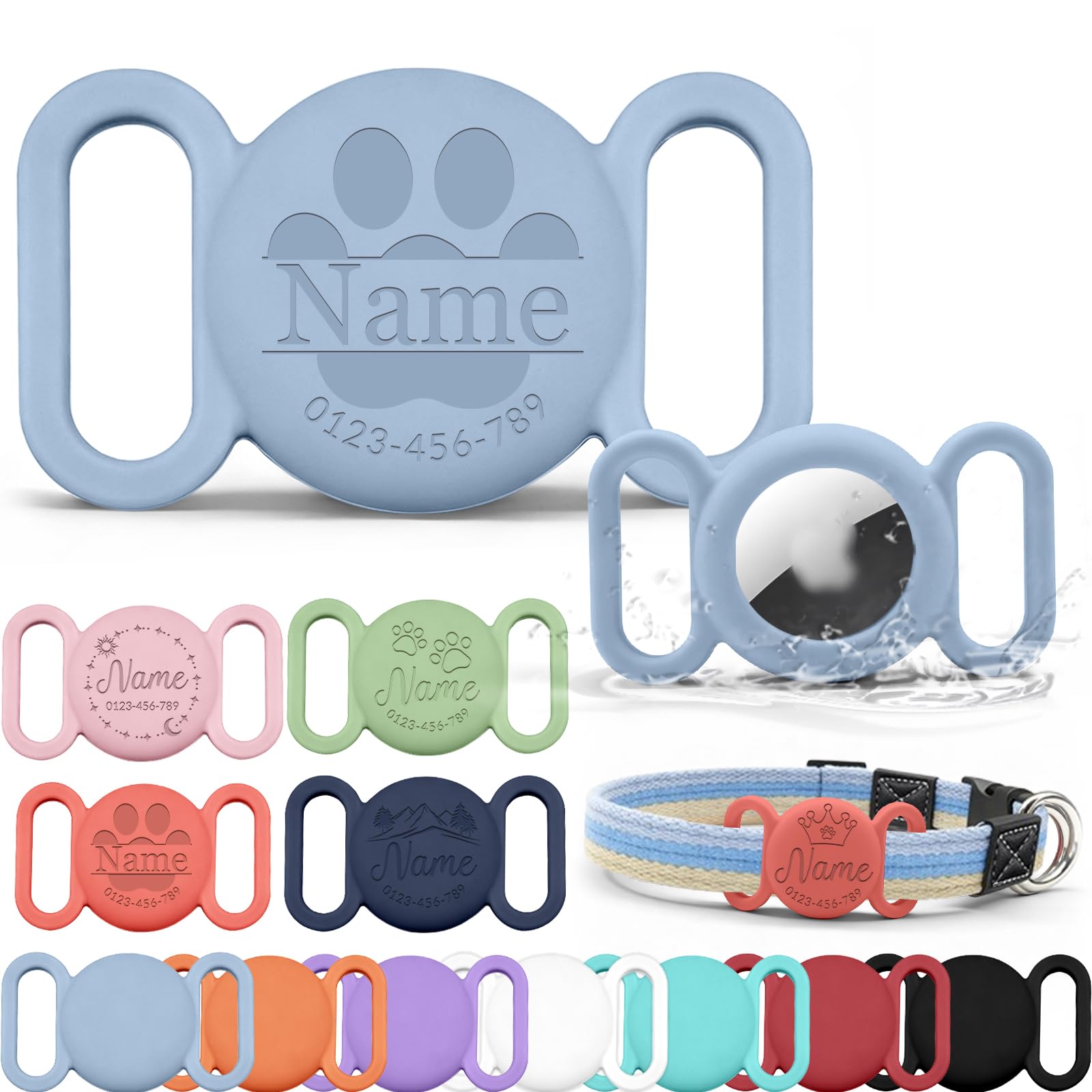 Personalised Dog Collar Air Tag Holder with Name Engraved Custom Silicone Waterproof ID Tag Case Pet GPS Tracker Cover