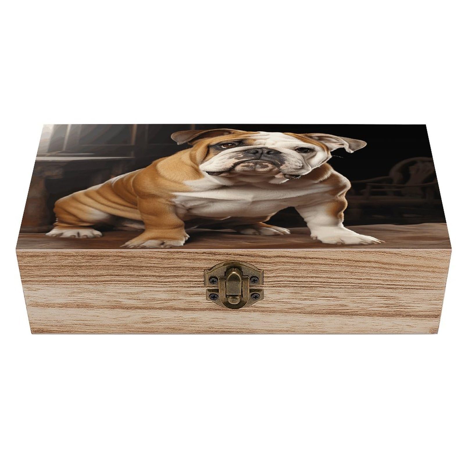 VstaDank English-Bulldog Wooden Storage Box Wooden Keepsake Box with Hinged Lid Exquisite Solid Wood Decorative Jewelry Case Memory Box for Jewelry Photos Letters Crafts Trinkets