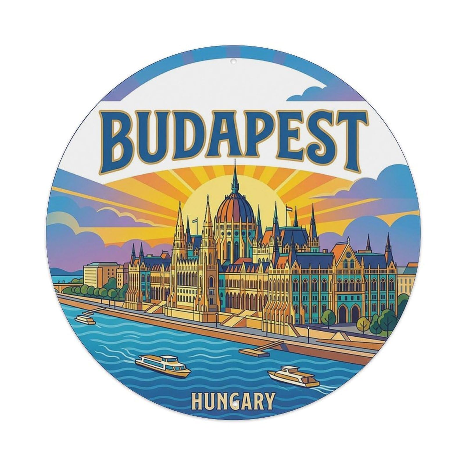 Vintage Travel Hungary Budapest Vintage Metal Tin Sign Plaque Wall Decor for Cafe, Club Bar, Office, Garden Metal Poster 8x8Inch