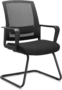 CLATINA Waiting Room Chairs with Armrests and Adjustable Lumbar Support, Breathable Mesh Back Desk Chair No Wheels, Office Guest Chairs & Reception Chair for Conference Room, Black