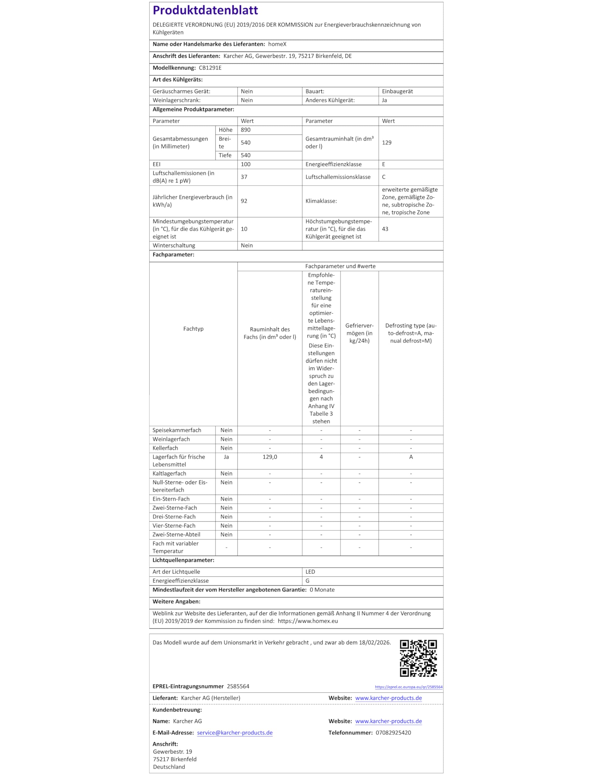 homeX Einbaukühlschrank 88cm Nische 129 Liter Schlepptürtechnik LED-Beleuchtung leise 37 dB CB1291E