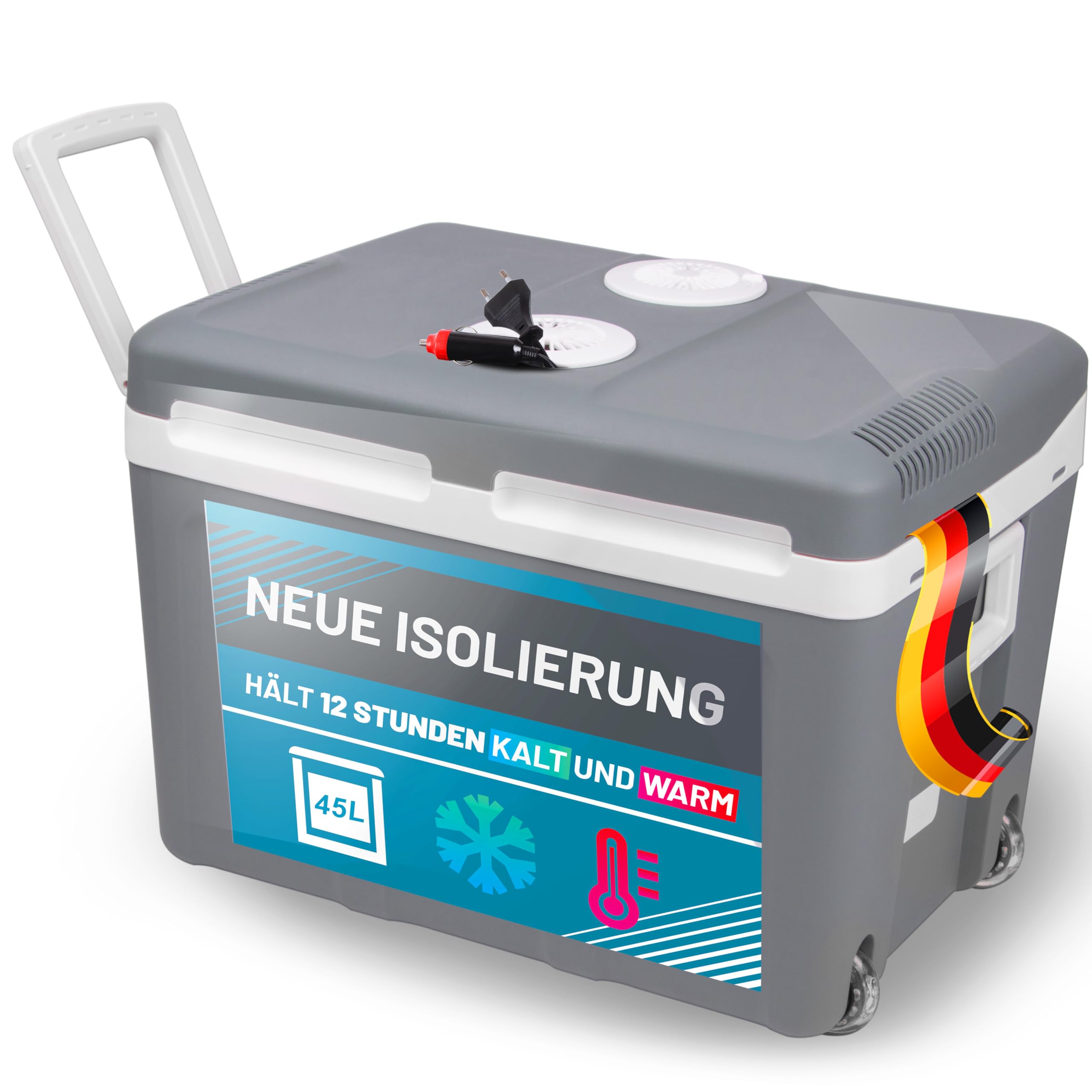 Thermoelektrische Kühlbox 45 Liter 12V 230V Kühlen und Wärmen mit Rollen für Auto Boot Camping ECO Modus