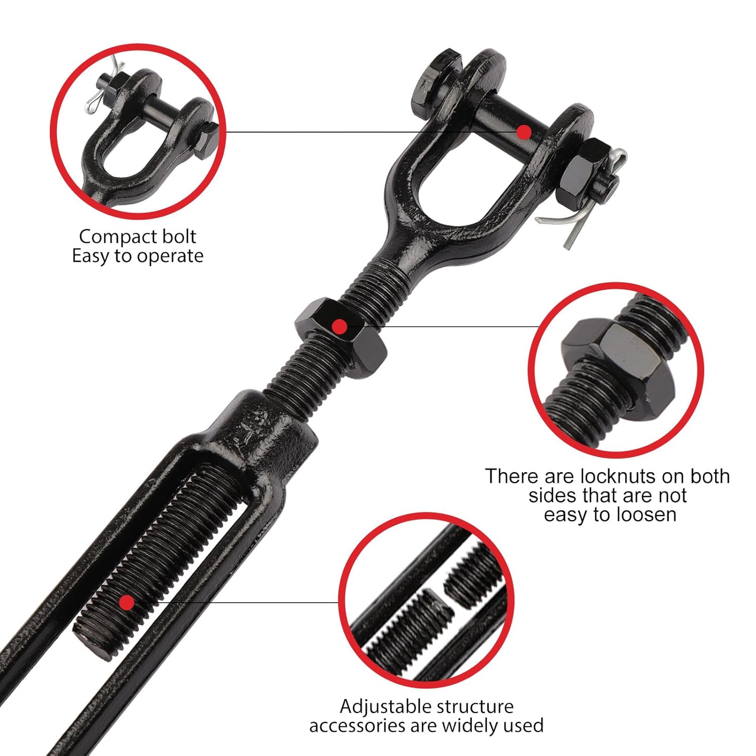 3/4 x 9 Inch Turnbuckles Black Forged Steel Jaw and Jaw Turnbuckle 5,200 lbs WLL for Cable Rail Rigging Wire Rope Tension Sun Shade Sail Tent Deck Outdoor Use, 2-Pack