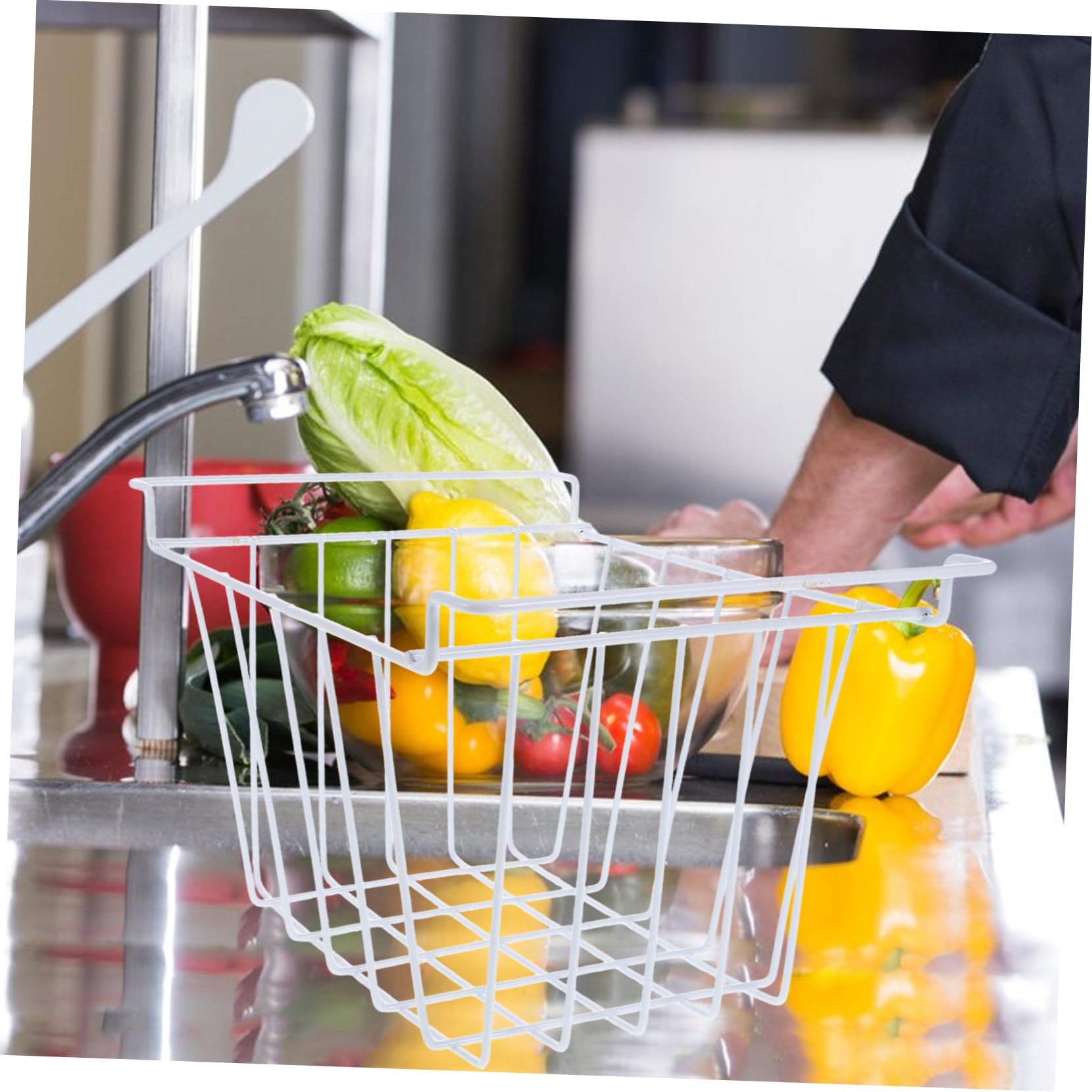 Cesta de Capacidad Blanco, Diseño Gran Ahorrador de Espacio Alambre Hierro Fácil de Limpiar para Congelador y Refrigerador