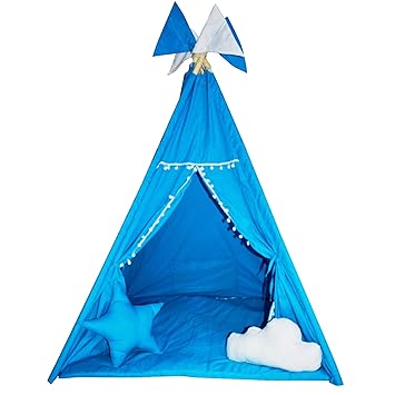 Creative Textiles Indoor/Outdoor Play Tent House for Kids | Blue with 2 Cushions