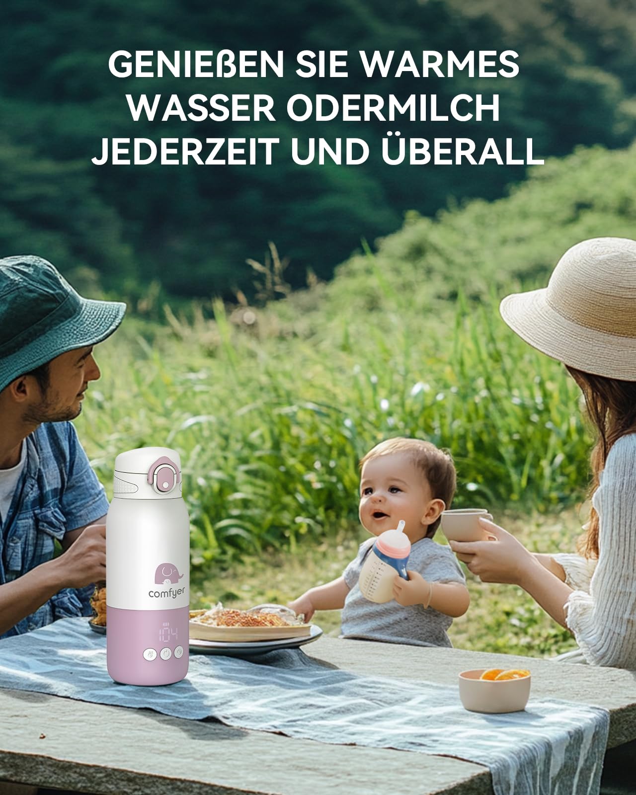 Comfyer BW01 Tragbarer Flaschenwärmer Baby unterwegs für Baby, 12000mAh Akku, Schnelles Aufheizen 2 Min für Muttermilch&Wasser, Flaschenwärmer für Nachtfütterung, Auto, Flugzeugreisen On-the-Go