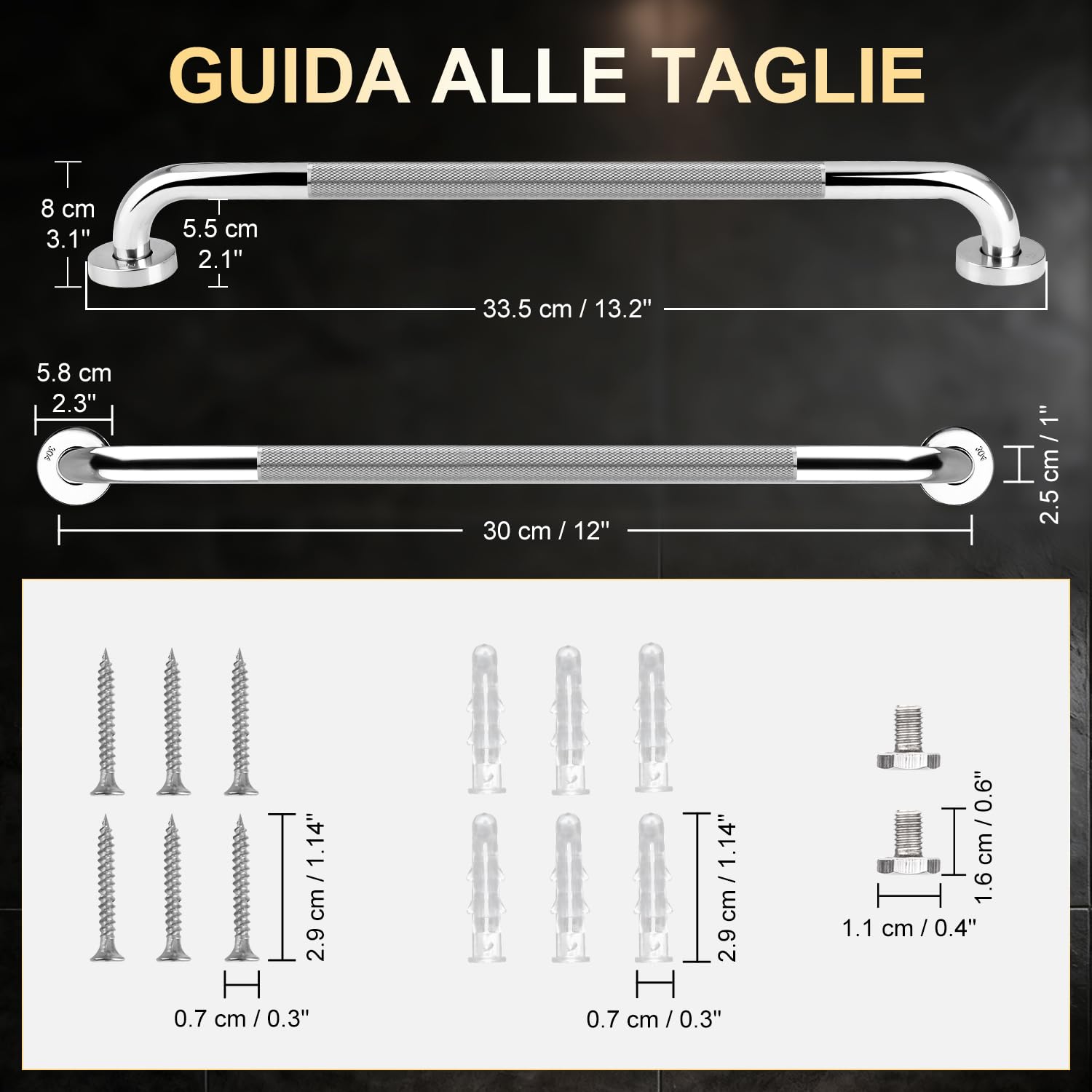 supregear Barra di Sostegno per Bagno, Antiscivolo in Acciaio Inox 304, Barra di Sicurezza e Supporto per Cucina, Camera da Letto, Vasca, Doccia, 30 cm