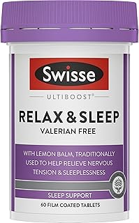 Swisse Ultiboost Relax & Sleep with Magnesium & Lemon Balm - Helps Calm Nerves & Relieve Sleeplessness - 60 Tablets