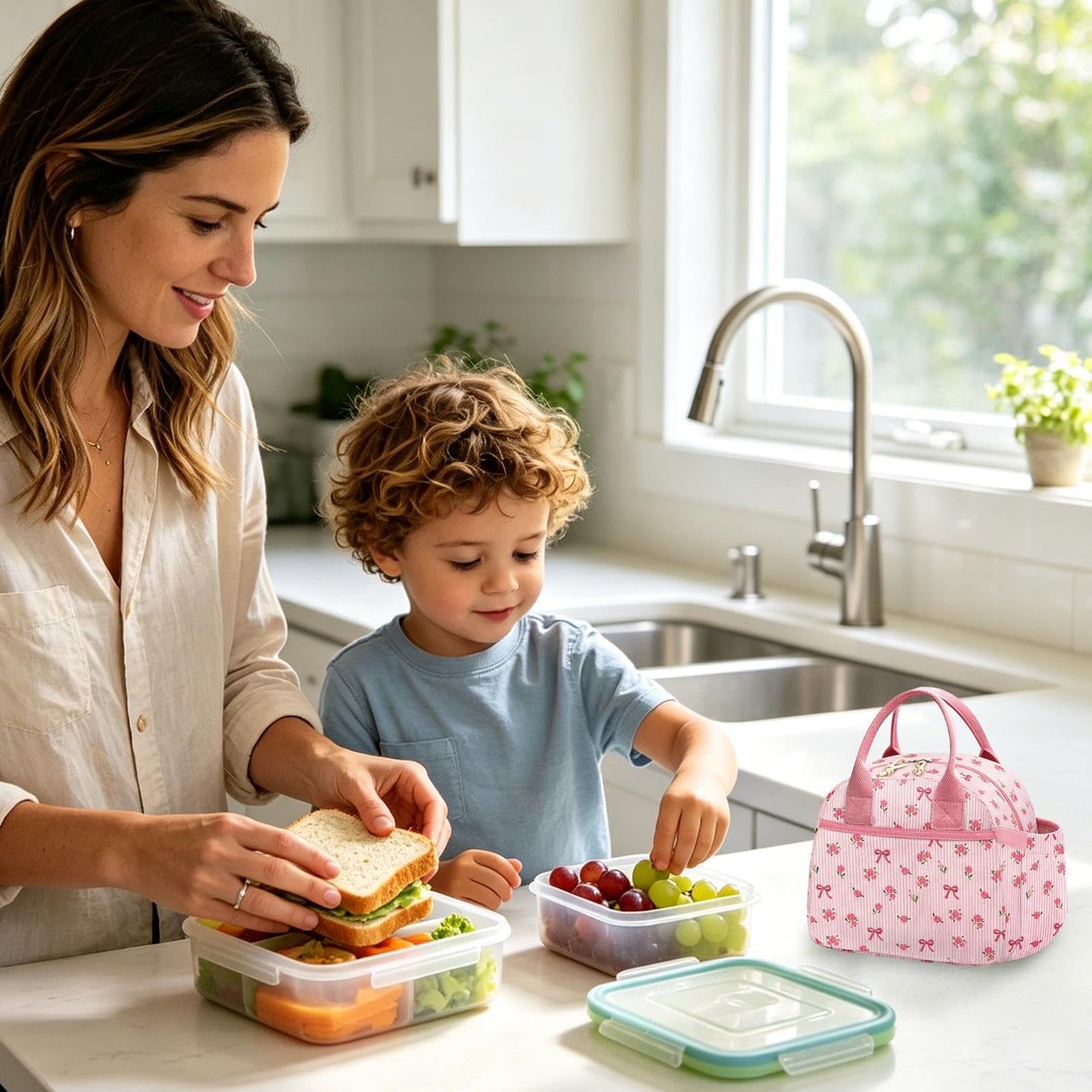 Sac repas rose isolé en aluminium anti-fuite