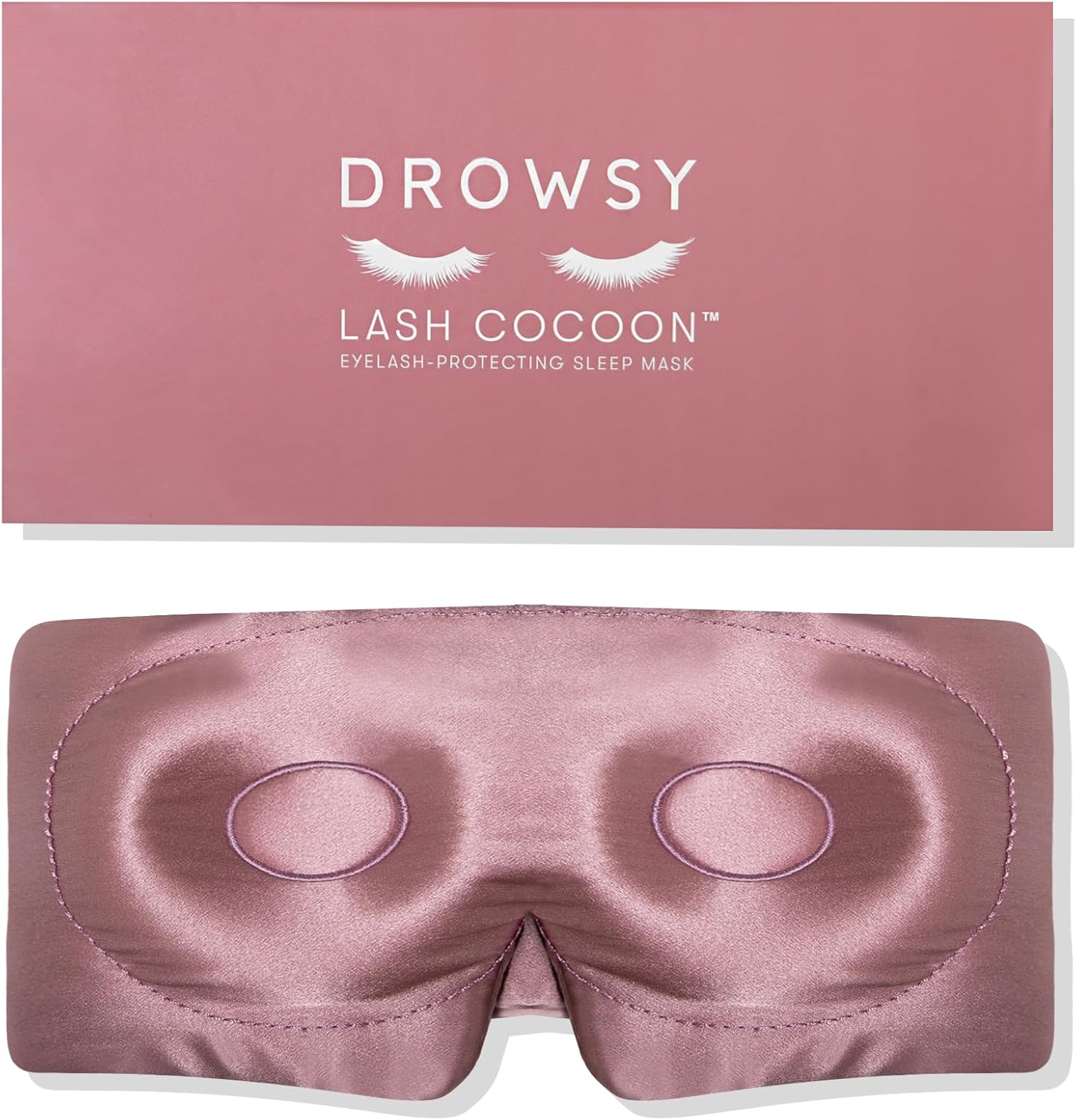 DROWSY Eyelash Protecting Silk Sleep Mask for Natural Lashes & Extensions. Deep Eye Cups, Zero Pressure, Total Blackout, Full Wraparound (Damask Rose)