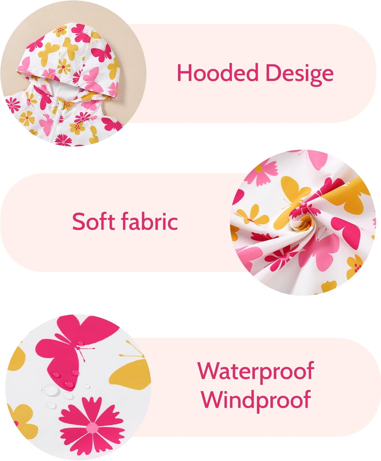 Toddler Girls Jacket Lightweight Hooded Windbreaker Kids Water-Resistant Light Rain Jacket Print Outwear 4-10Y - Image 6
