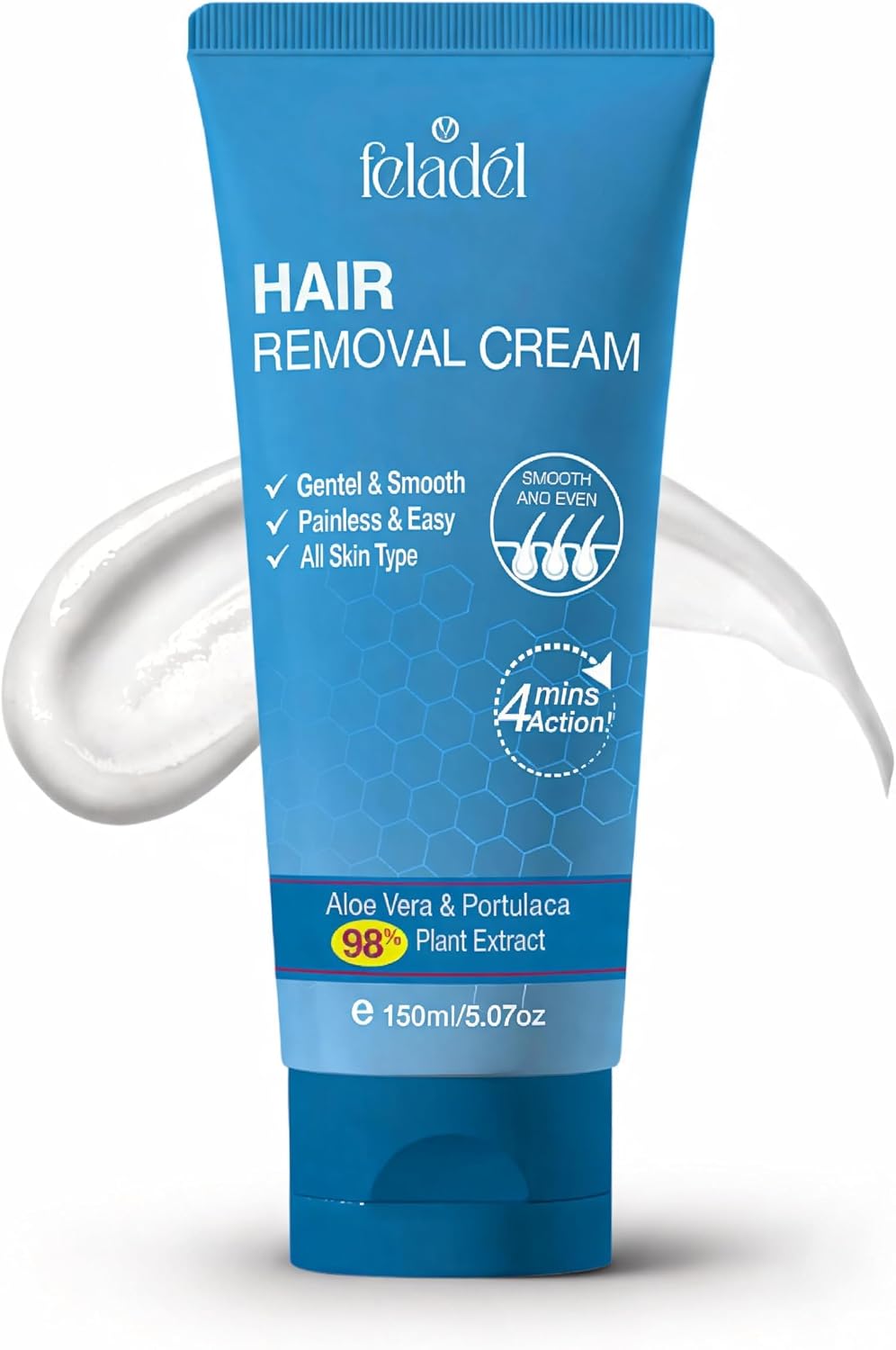Hair Removal Cream. Moisturizing & Painless Hair Remover Cream for Body, Arms, Legs & Chest – Gentle Formula With Aloe Vera & Portulaca – Suitable for All Skin Types – 150ml recommended For Her.